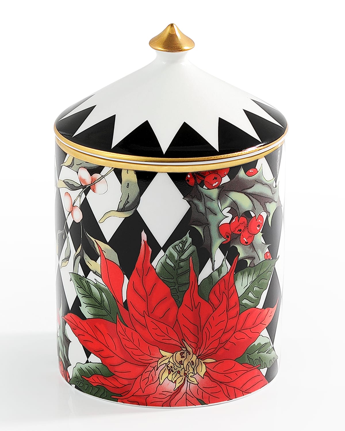 Halcyon Days Parterre With Poinsettia Lidded Candle In Black