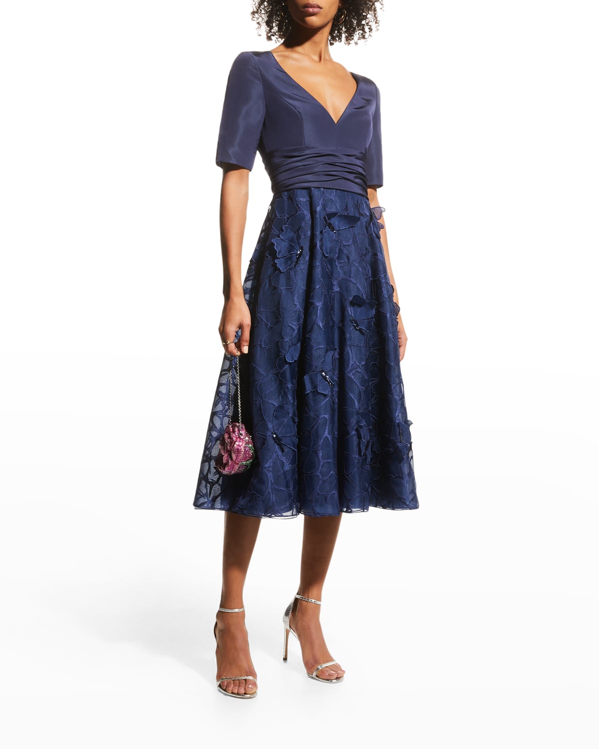 Butterfly Embroidered Silk Midi Dress