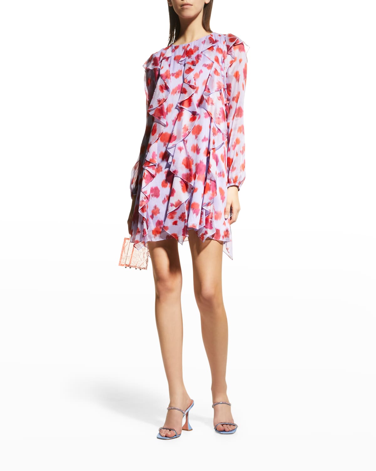 Carolina Herrera Floral-Print Cascading Ruffle Mini Dress