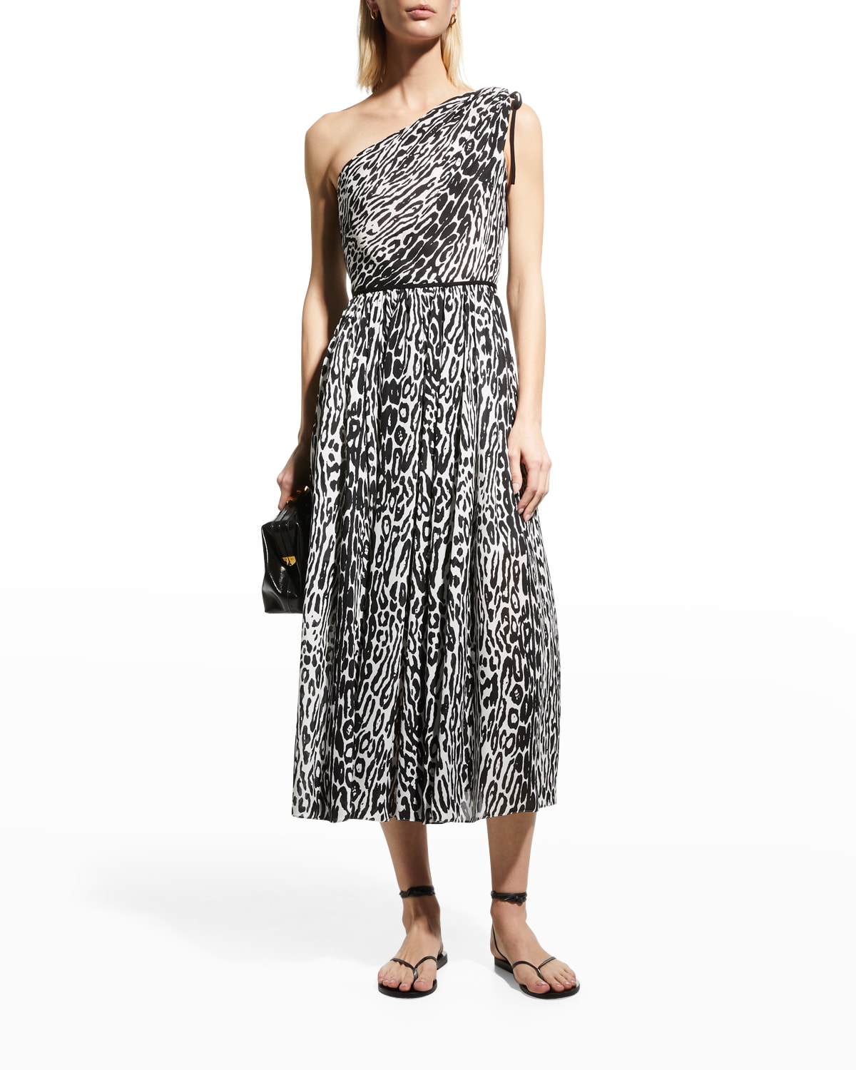 Leopard-Print One-Shoulder Midi Dress