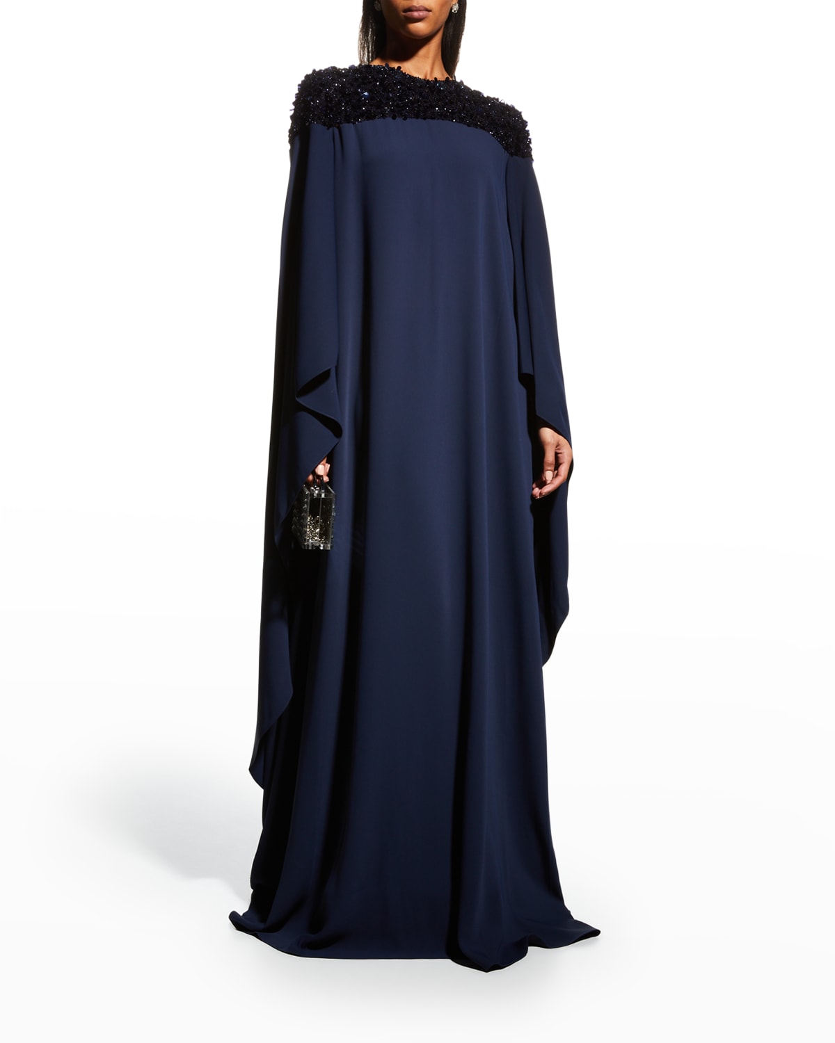 Sequin-Yoke Caftan Gown