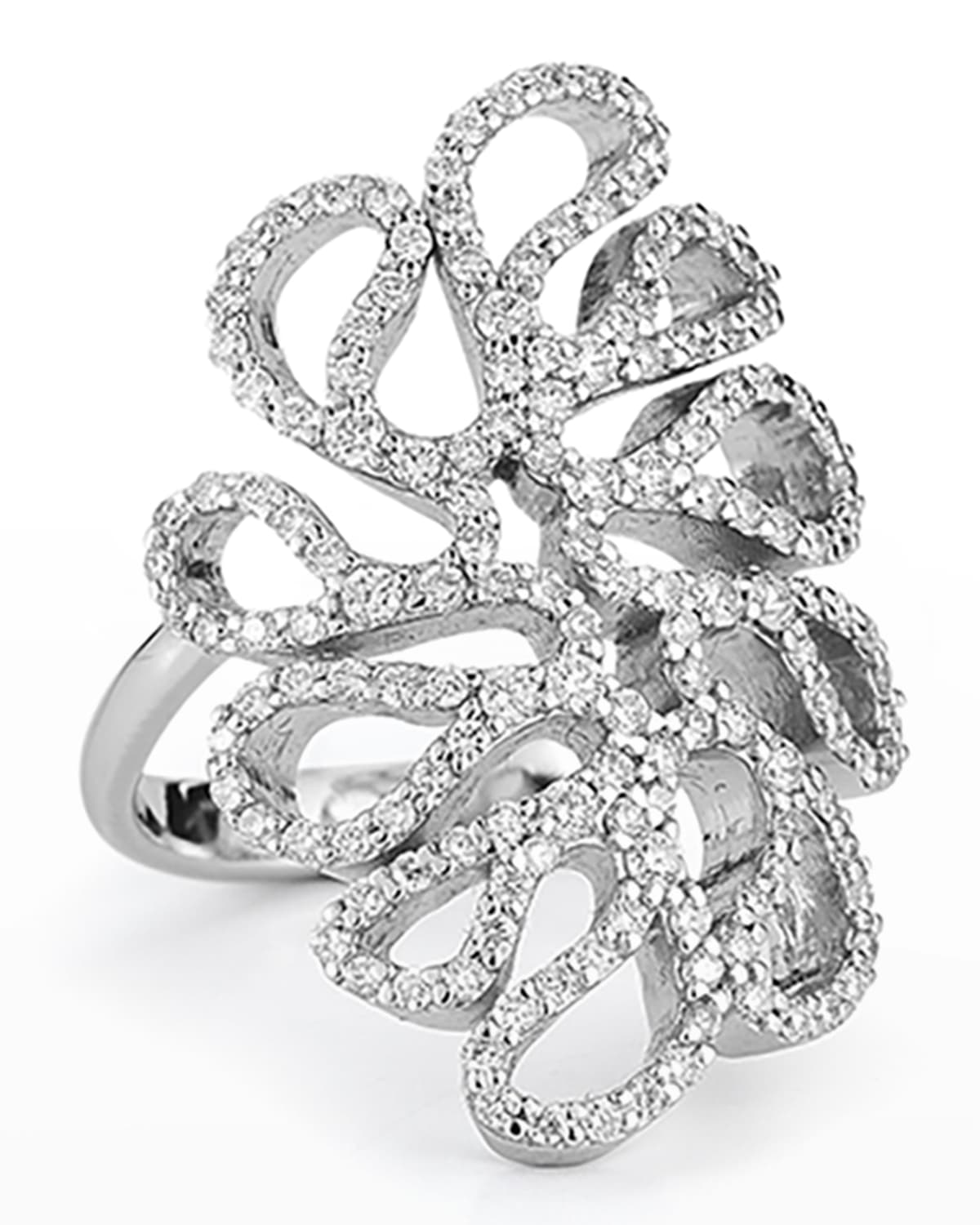 Sea Leaf 18K White Gold Pave Diamond Ring