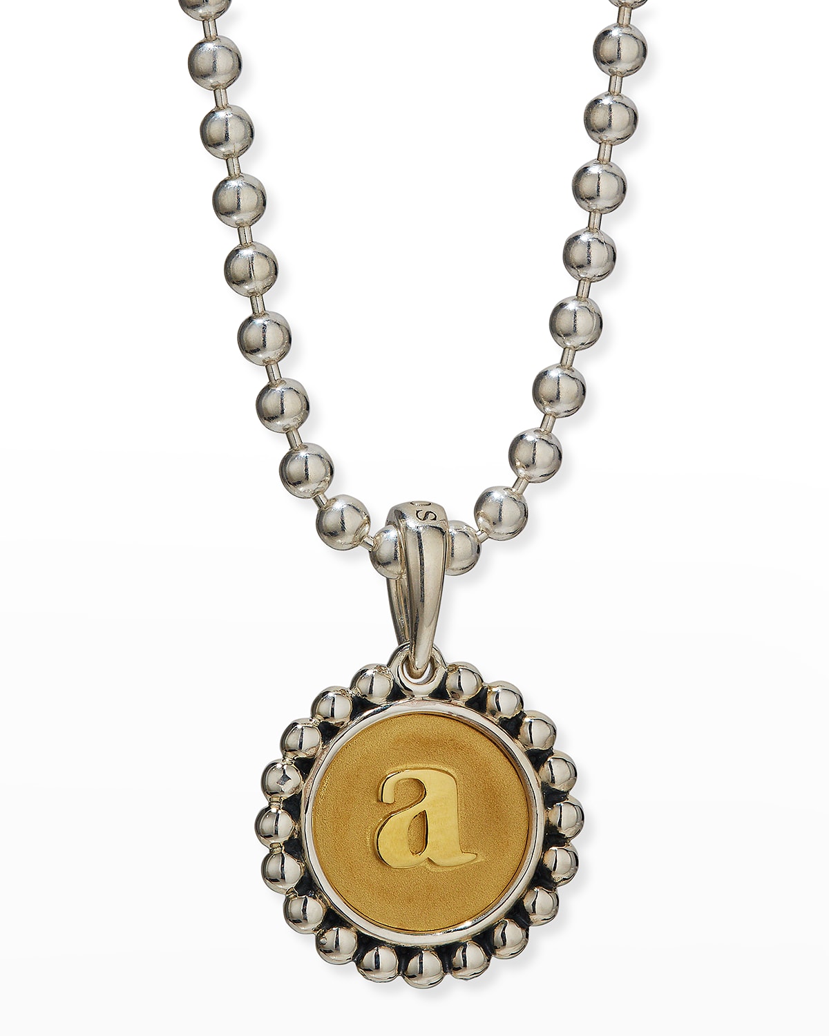 LAGOS SIGNATURE CAVIAR INITIAL TWO-TONE CIRCLE PENDANT