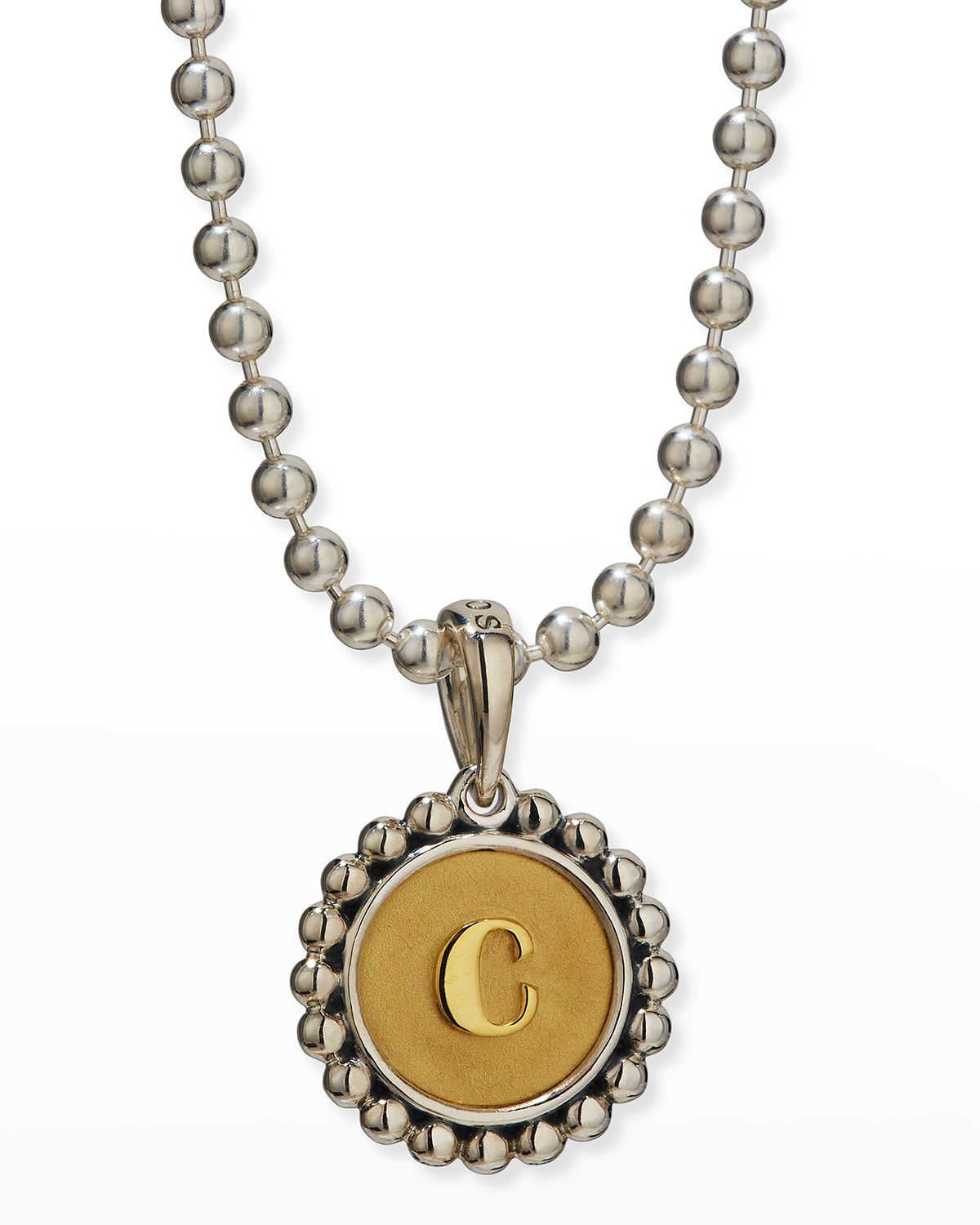 Lagos Signature Caviar Initial Two-tone Circle Pendant