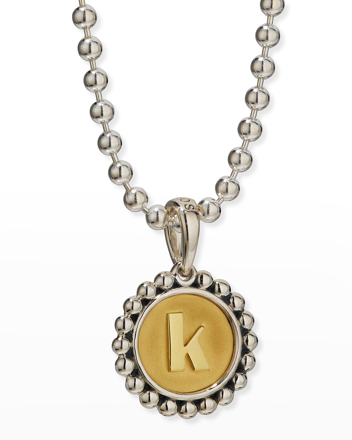 LAGOS SIGNATURE CAVIAR INITIAL TWO-TONE CIRCLE PENDANT