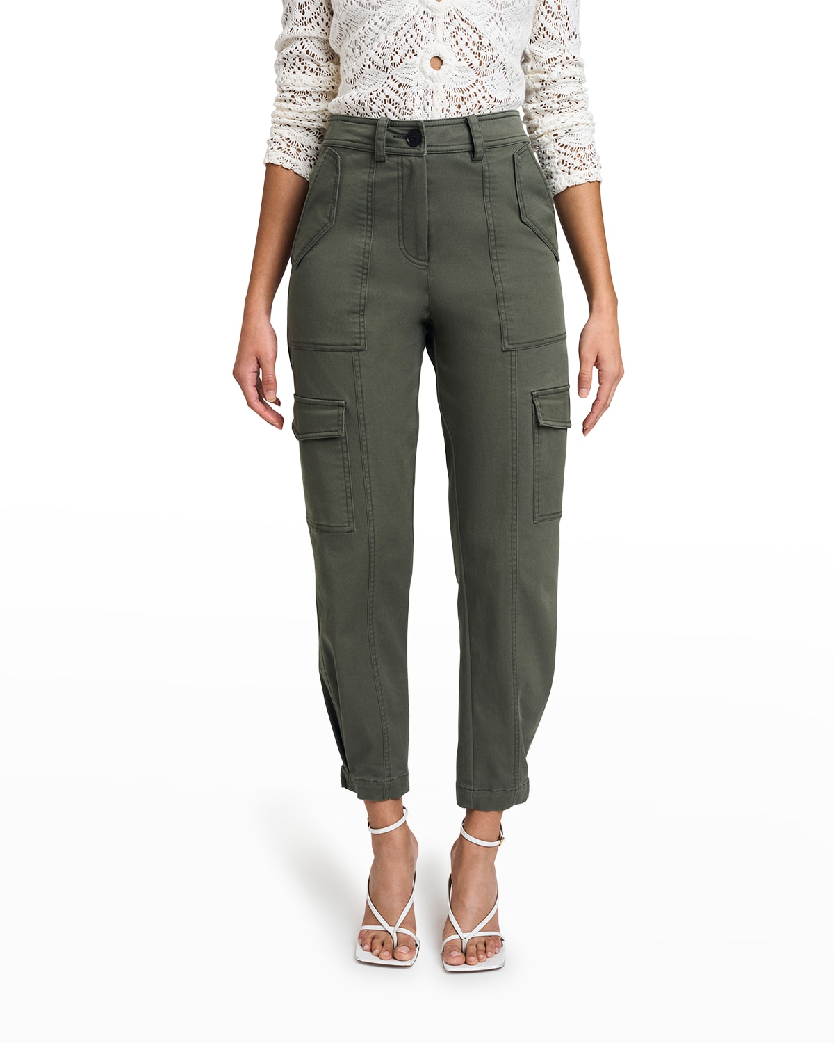 Derek Lam 10 Crosby Elian Cropped Belted Cotton-blend Twill Tapered Pants In Fatigue