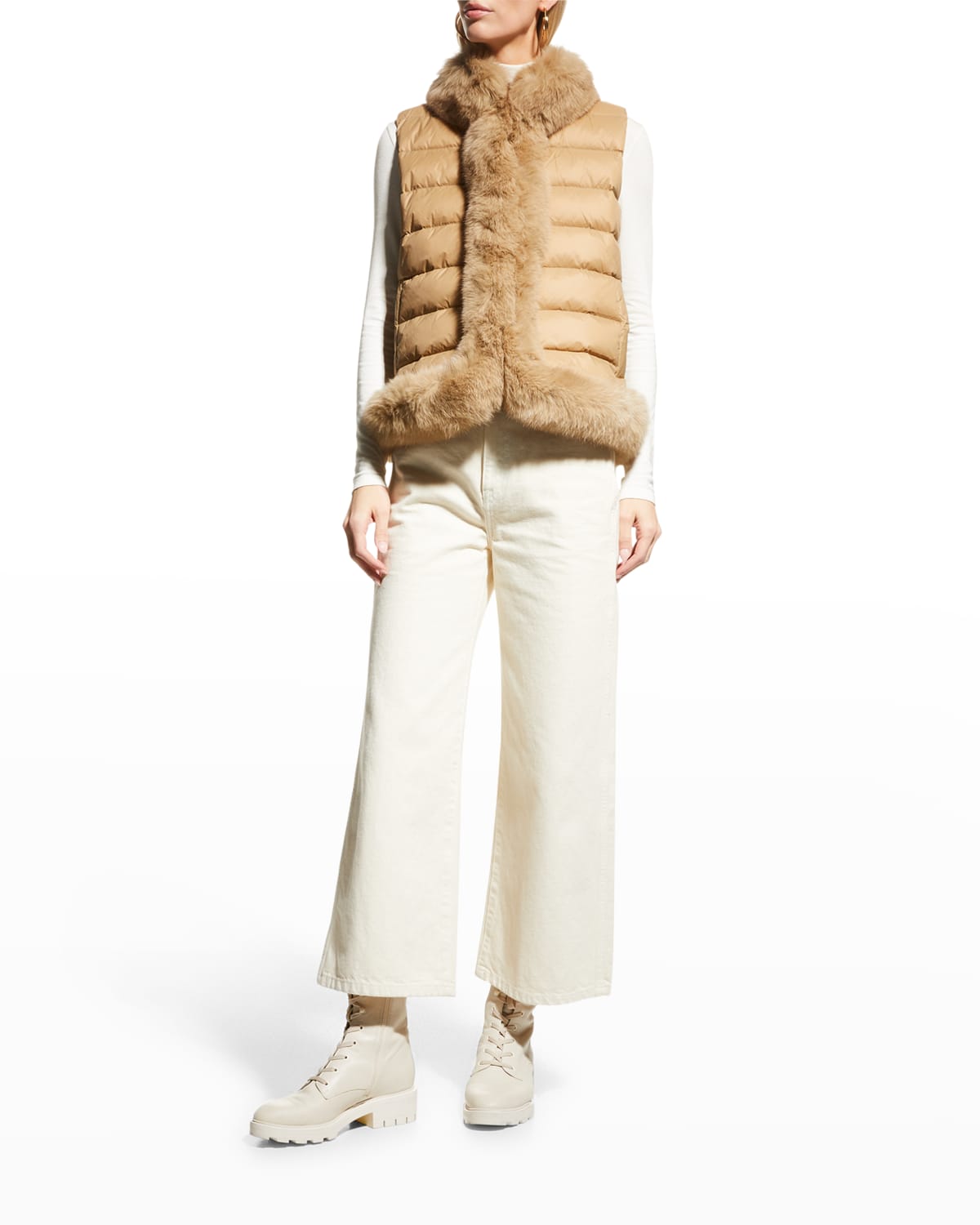 Adrienne Landau Padded Nylon Fox-Fur Vest | Smart Closet