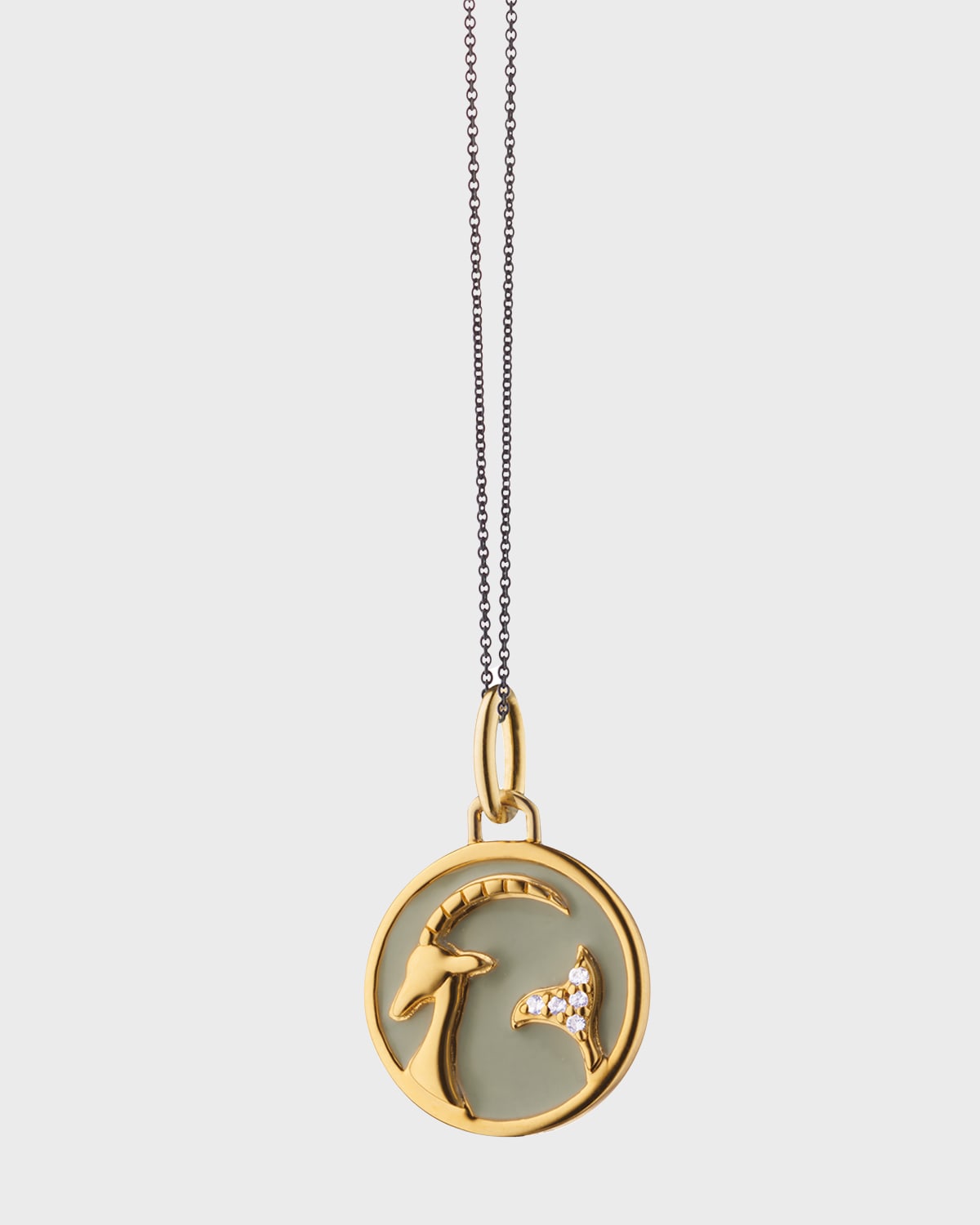 Monica Rich Kosann Capricorn Horoscope Charm Necklace In Gray Enamel And Sapphires