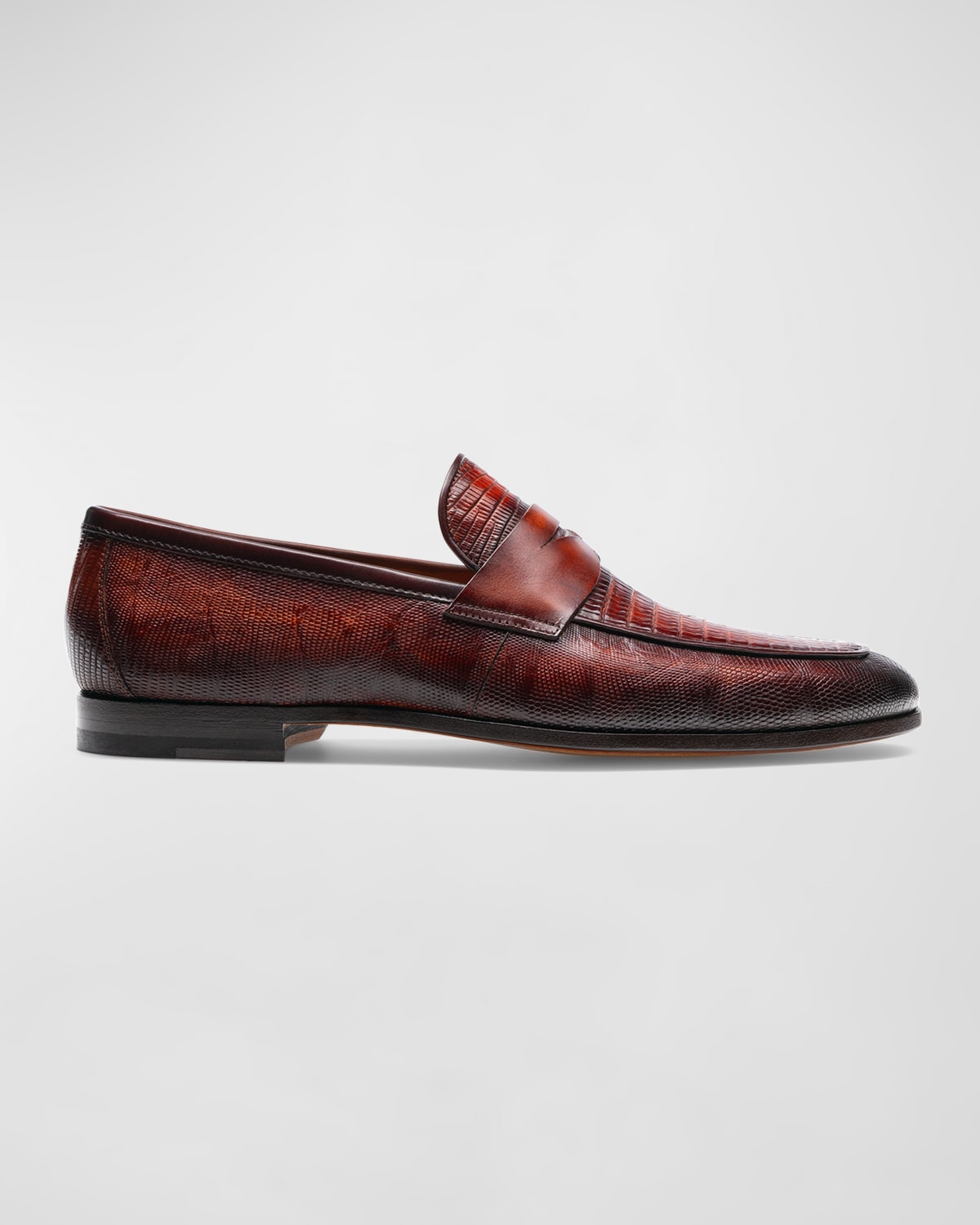 Shop Magnanni Men's Vincente Lizard Penny Loafers In Cognac