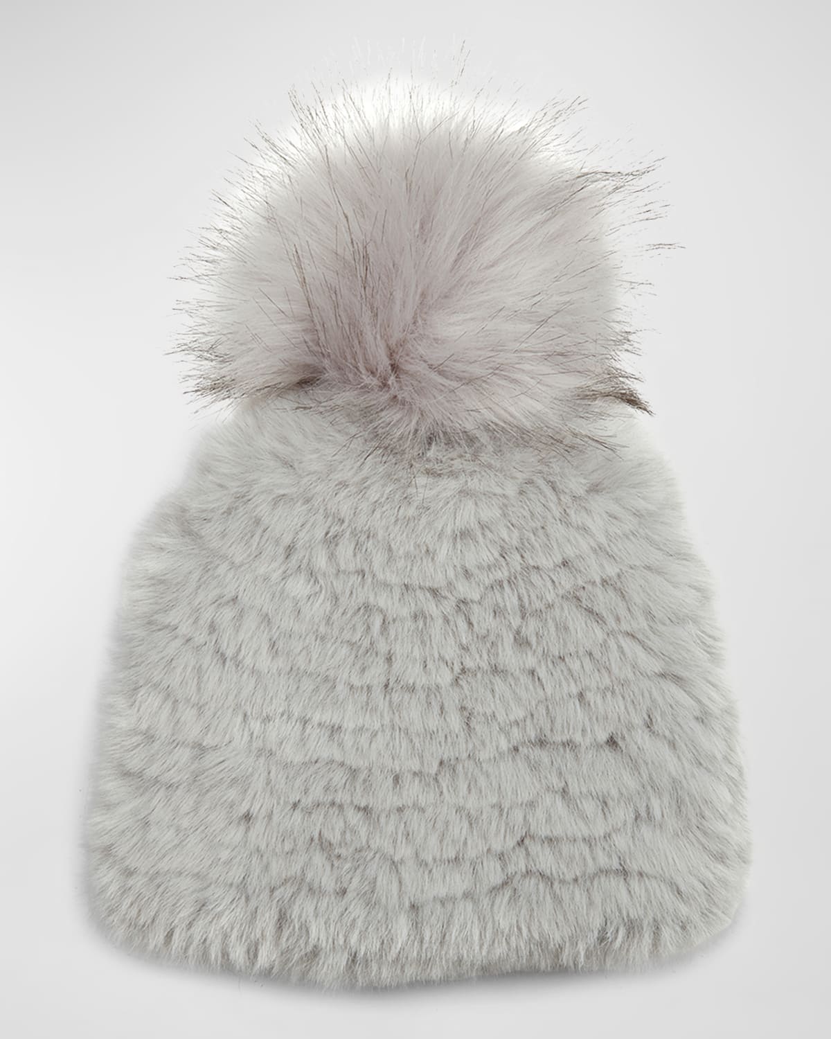 Jocelyn Faux-fur Knit Beanie W/ Pompom In Light Gray