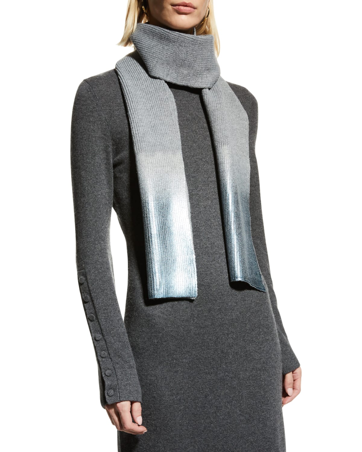 Jocelyn Fade Out Metallic Knit Scarf In Gray Modesens