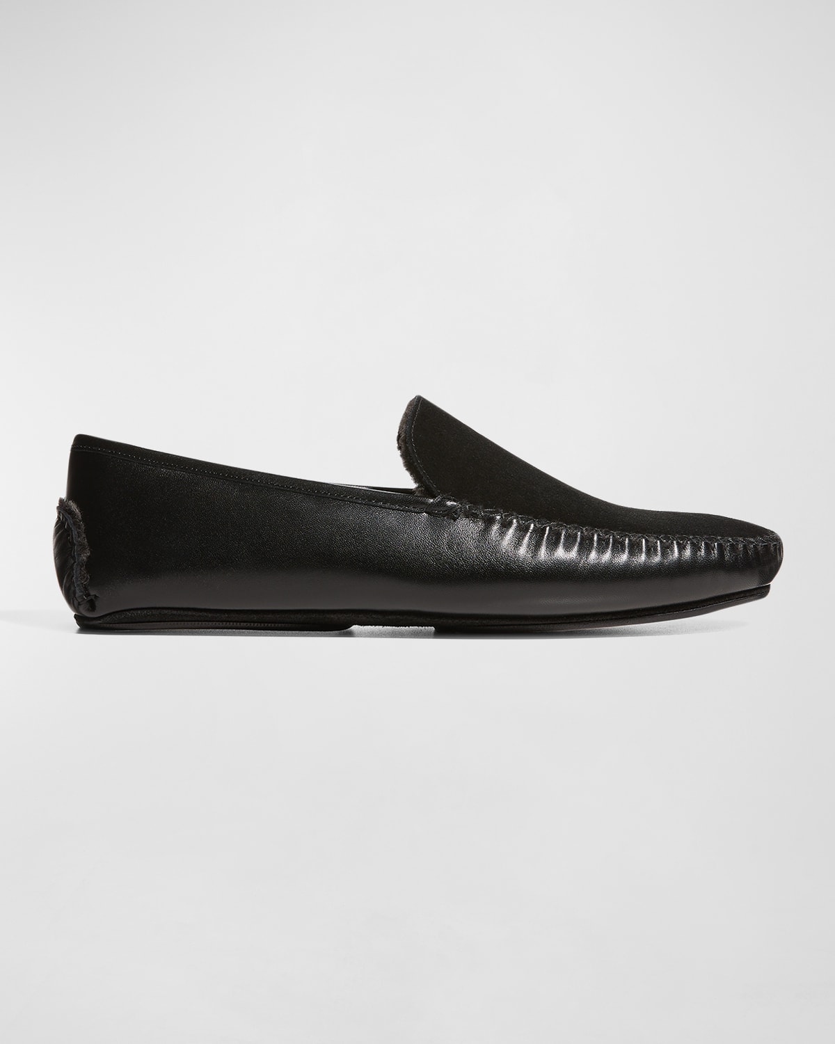 Manolo Blahnik Men's Mayfair Mix-leather Shearling-lined Loafers In Black