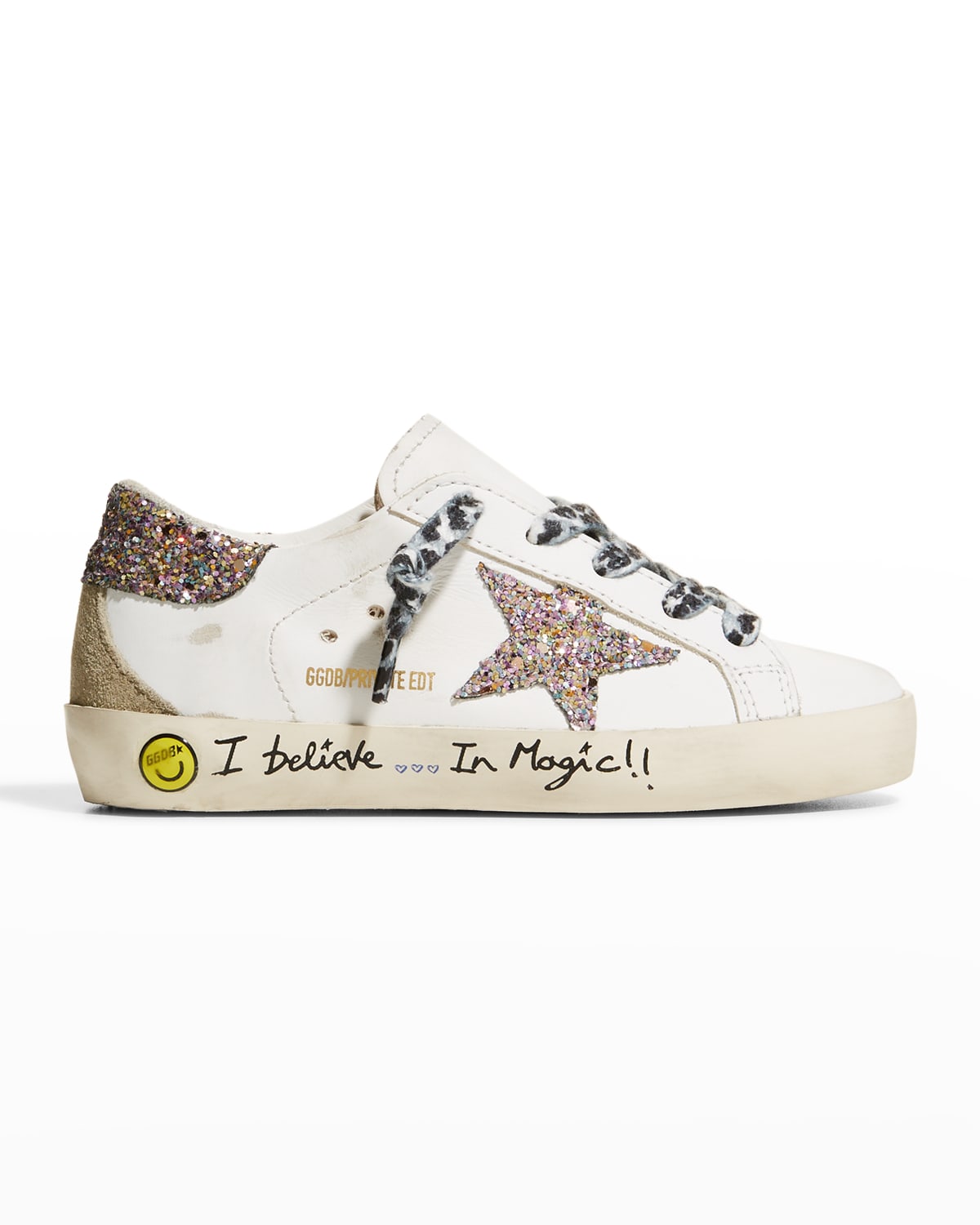 Golden Goose Kids' Girl's Super Star I Believe In Magic Glitter Sneakers, Baby/toddlers In White Leather Mul