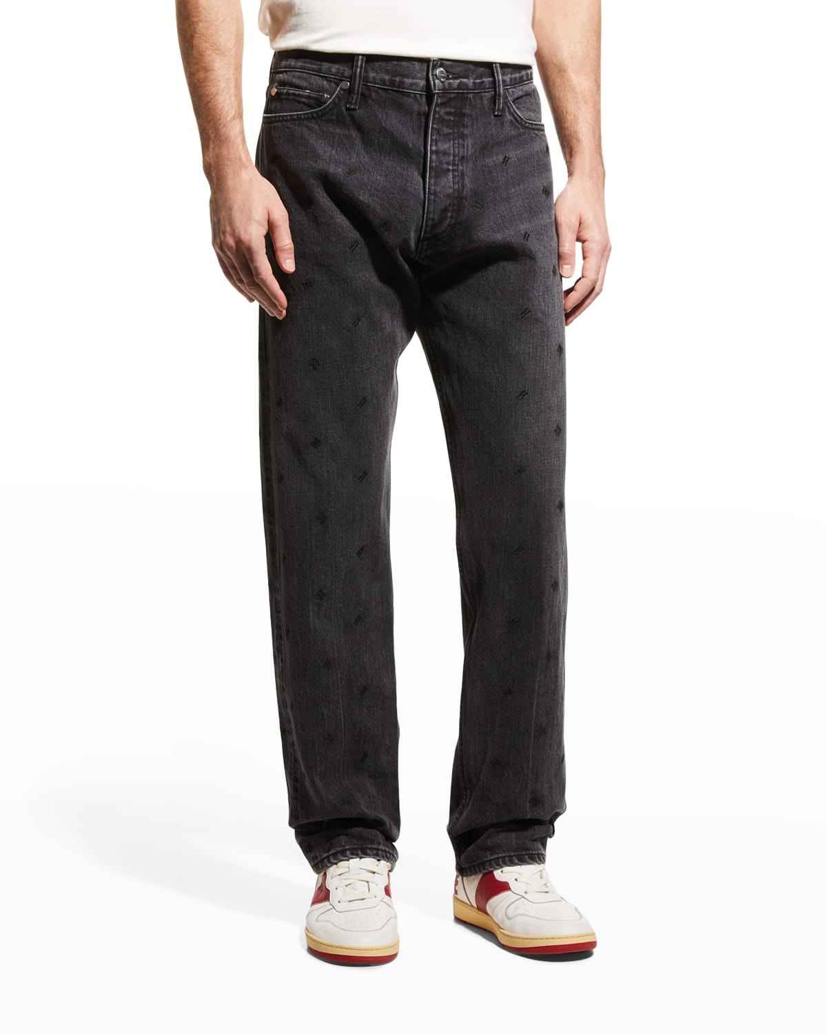 Rhude Men's Bandana Embrdoiered Straight-leg Jeans In Black