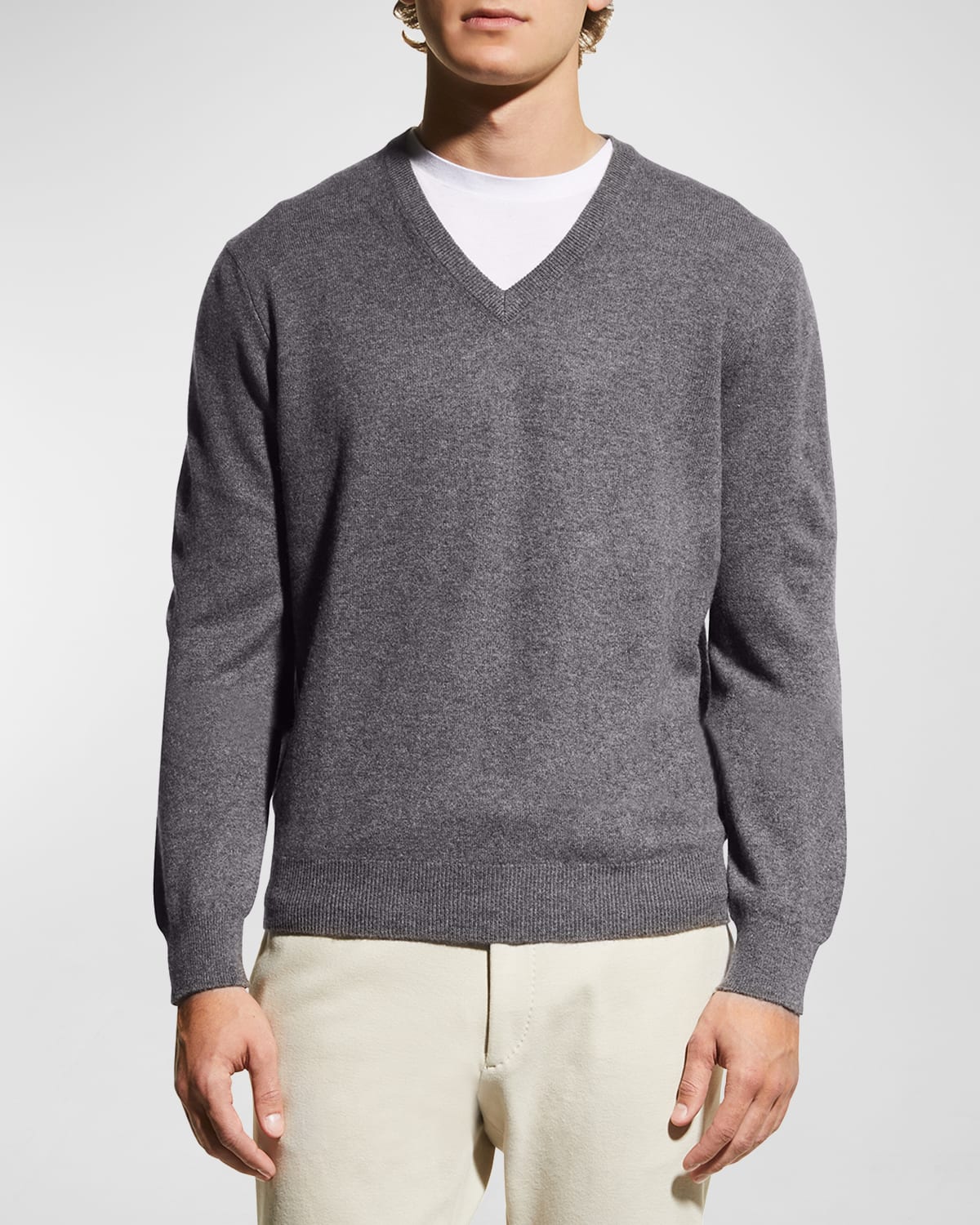 Neiman Marcus Men's Wool-cashmere Knit V-neck Sweater