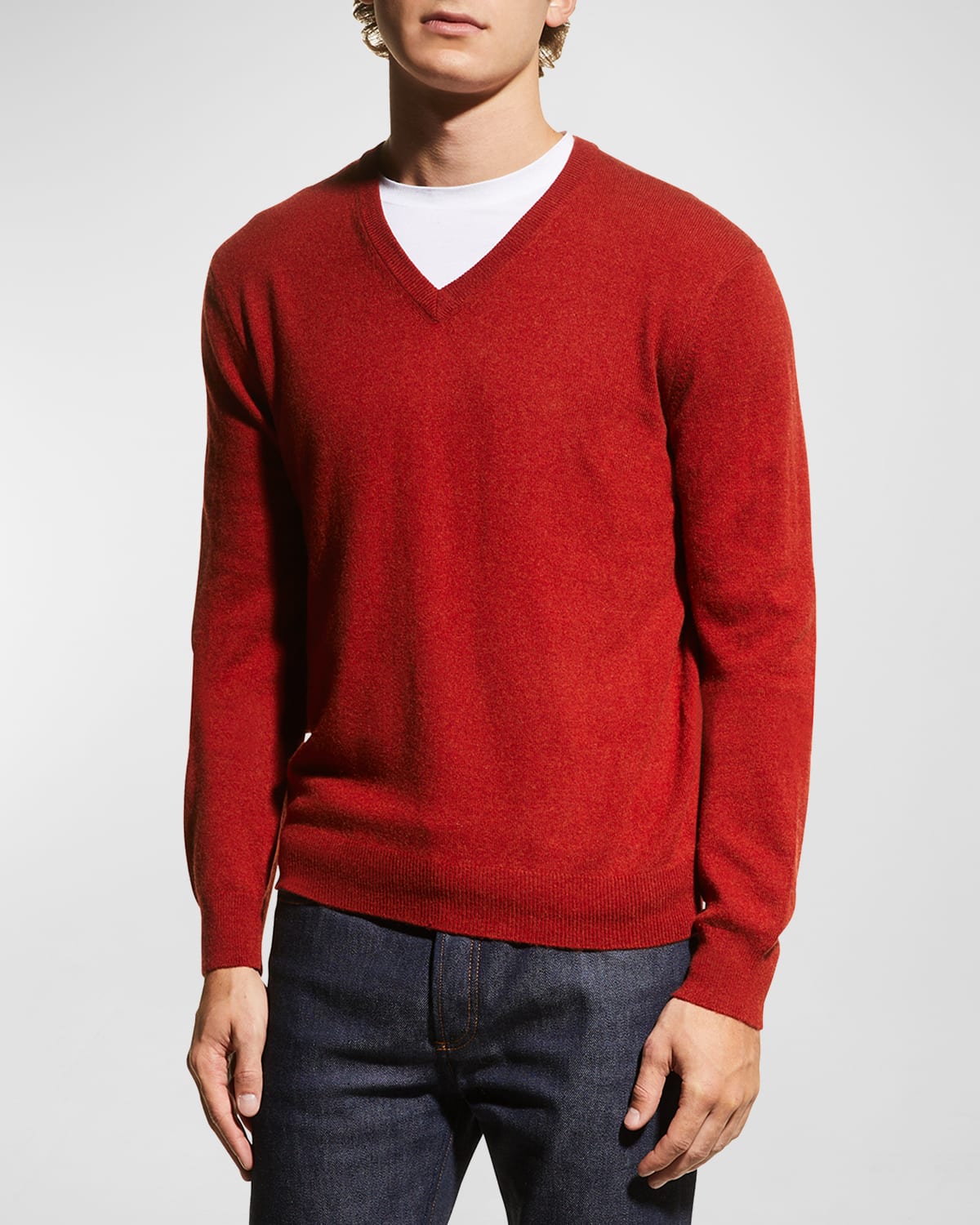 Neiman Marcus Men's Wool-cashmere Knit V-neck Sweater