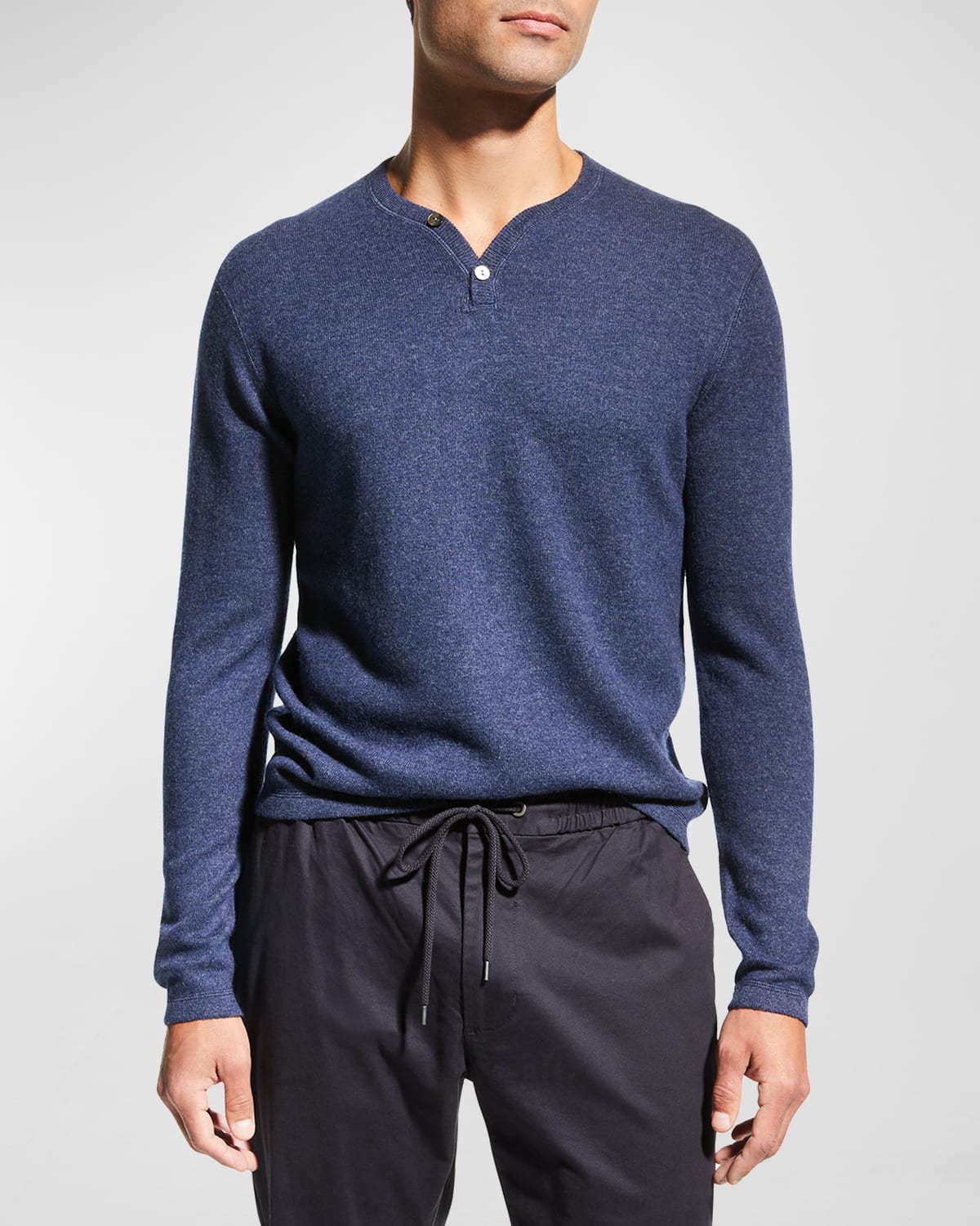 Neiman Marcus Men's Wool-cashmere Henley Jumper In Blue