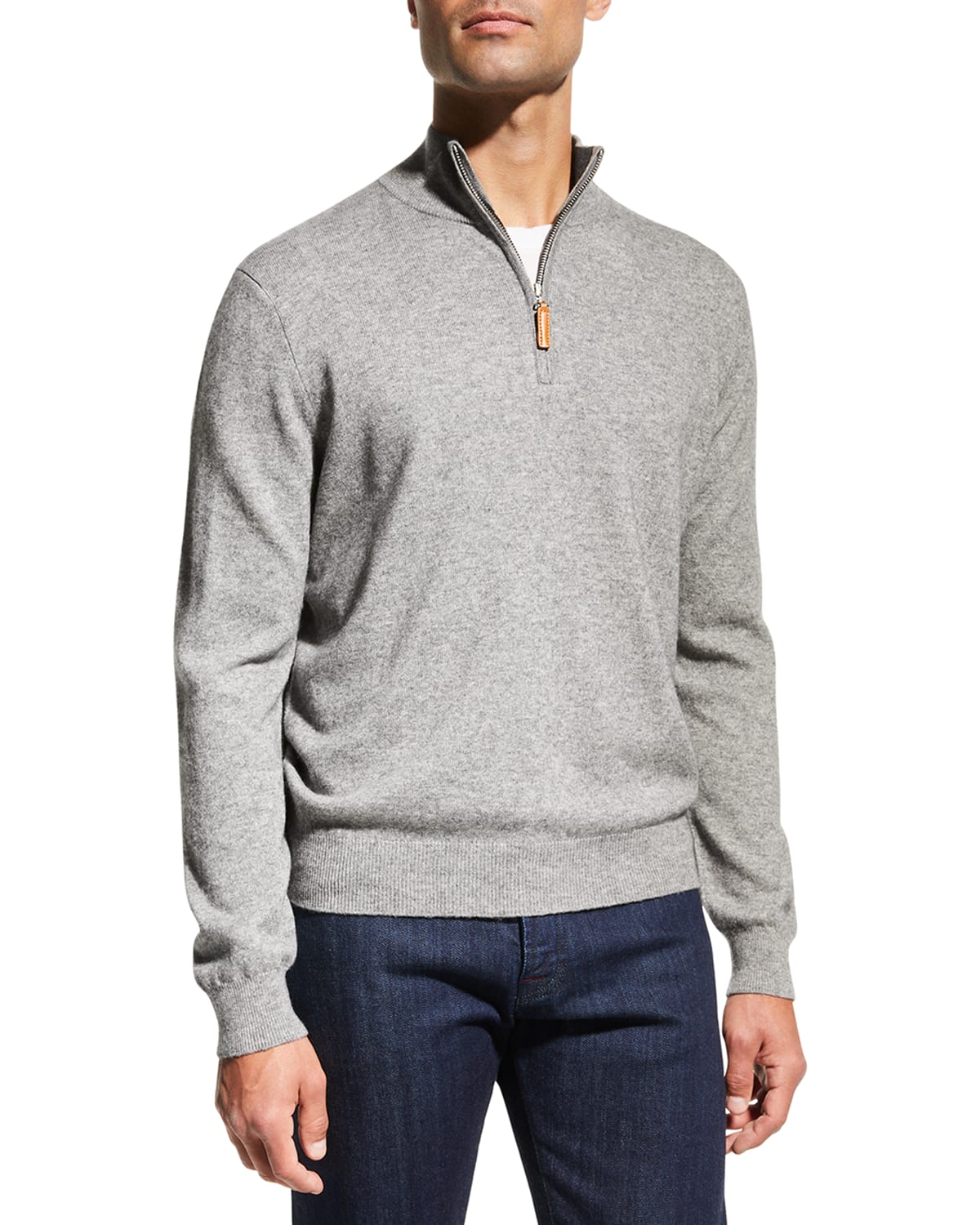 Neiman Marcus Men's Wool-cashmere 1/4-zip Sweater In Lt Grey