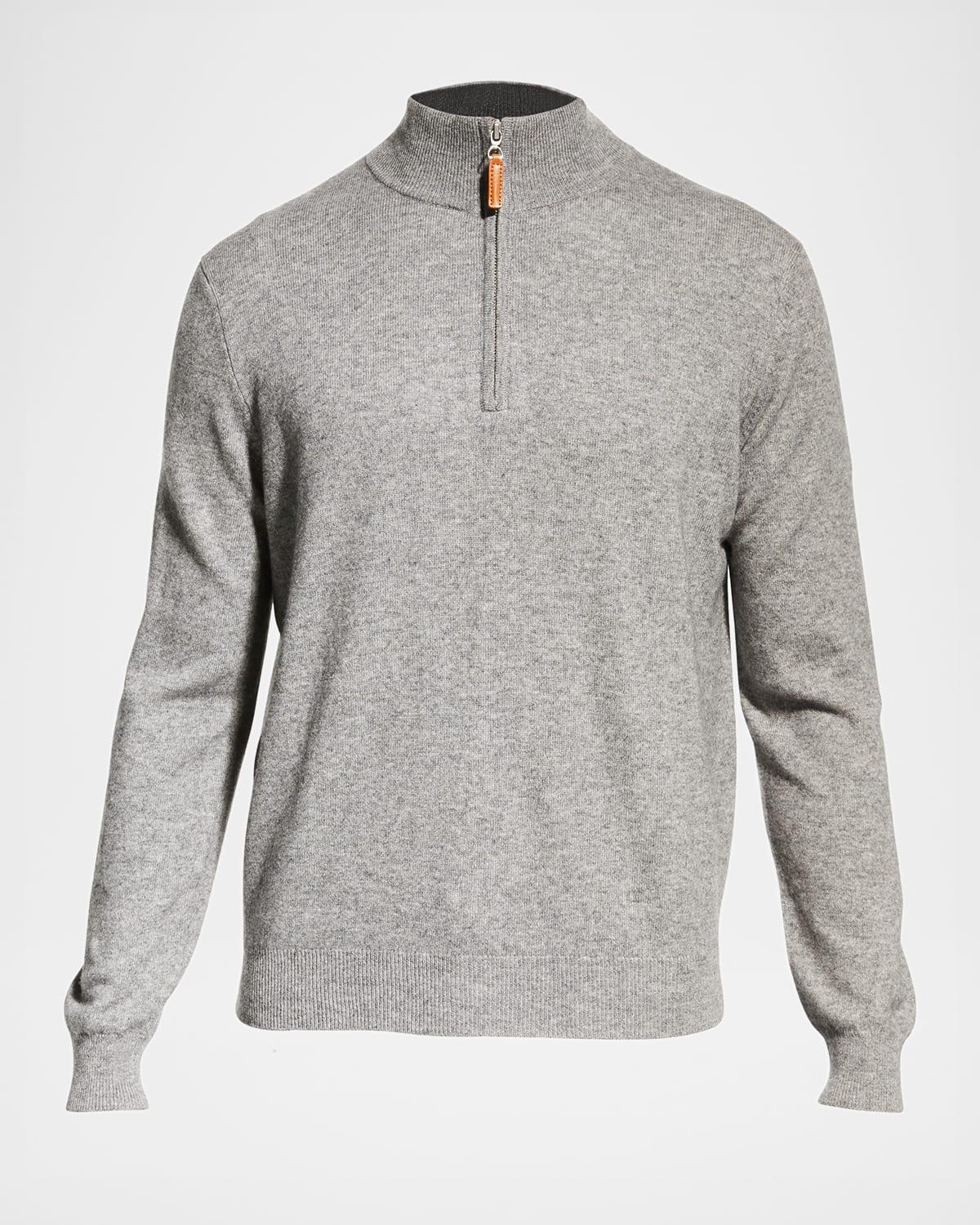 Neiman Marcus Men's Wool-cashmere 1/4-zip Sweater In Lt Grey