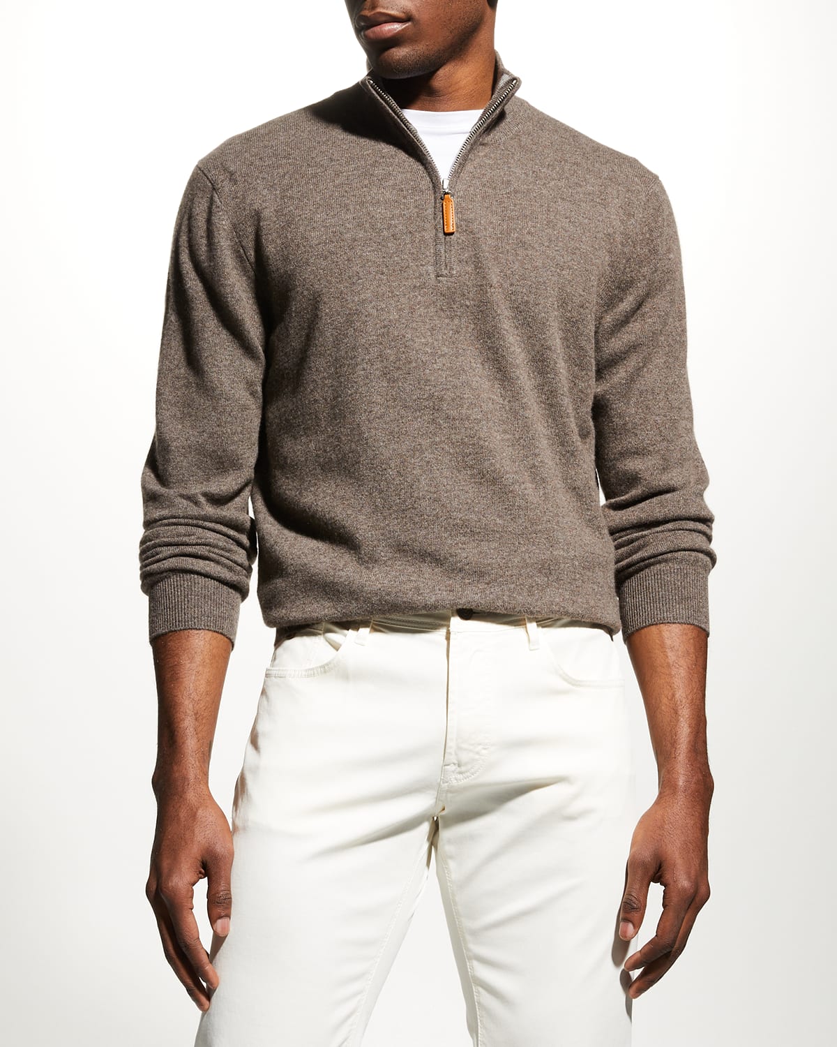 Neiman Marcus Men's Wool-cashmere 1/4-zip Sweater In Brown