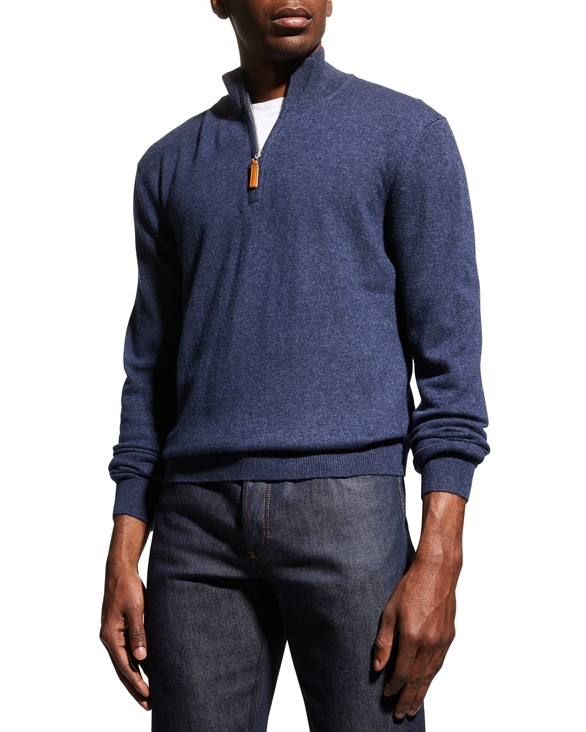 Neiman Marcus Men's Wool-cashmere 1/4-zip Sweater In Blue