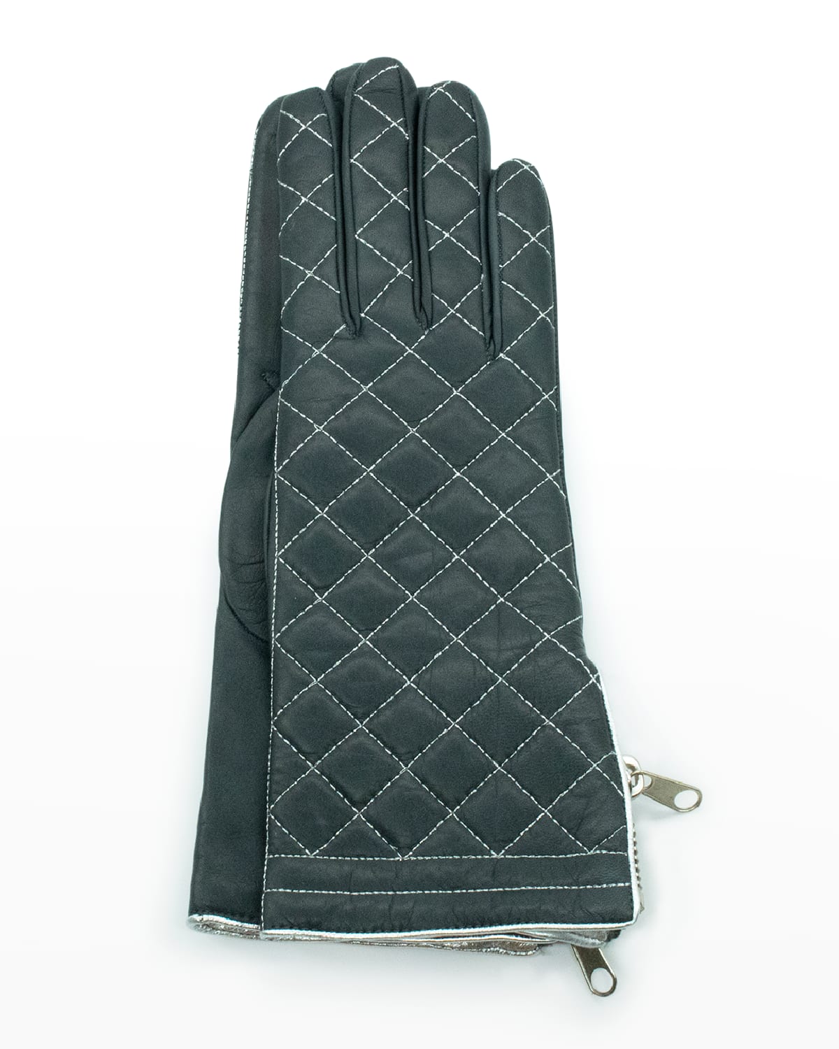 Diamond Quilted Cashmere-Lined Zip Gloves