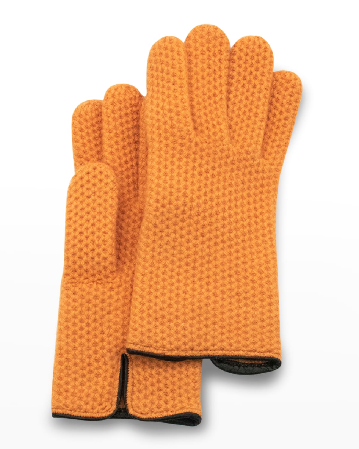 Portolano Honeycomb Stitched Cashmere Gloves In Persimmon Black