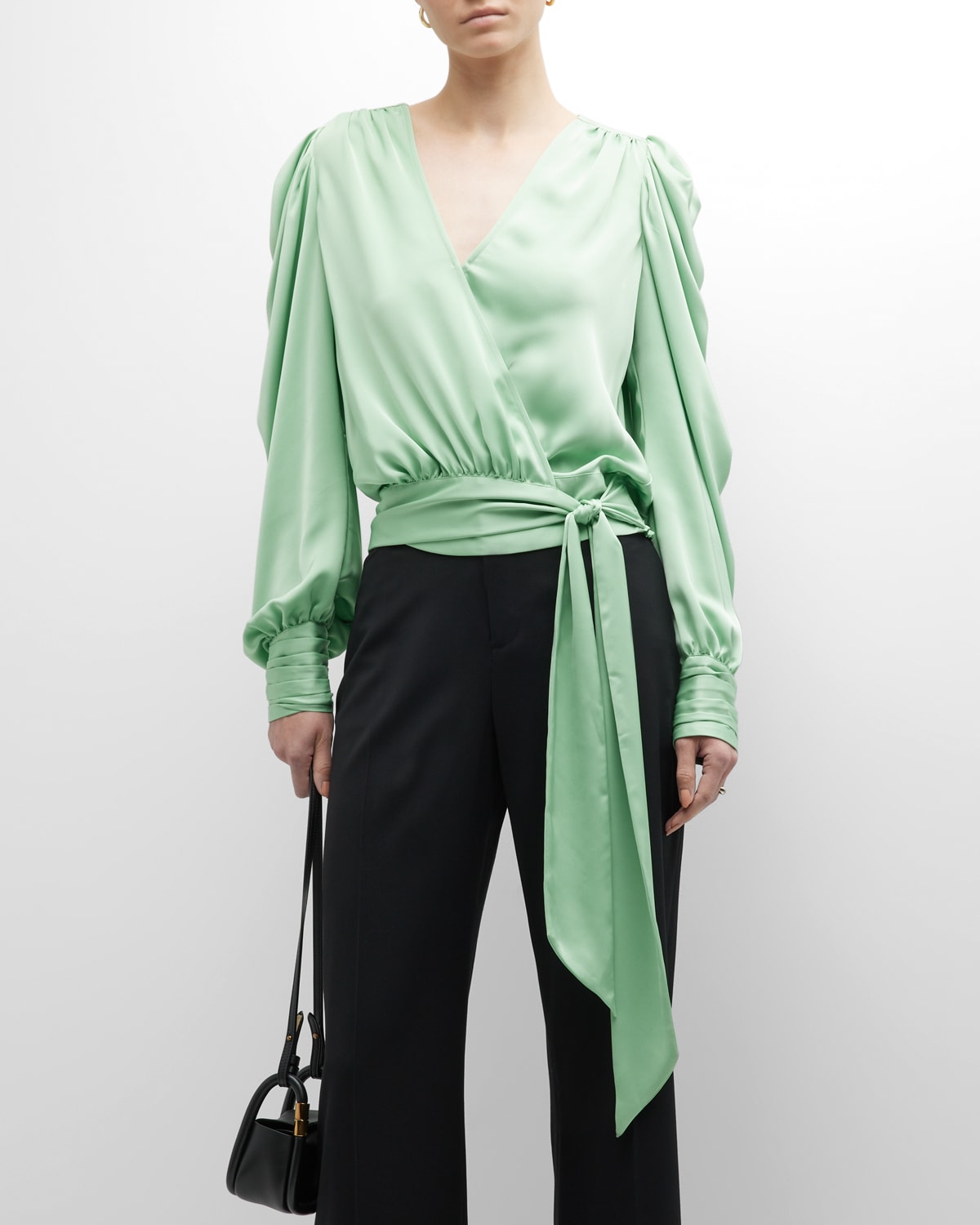 Ramy Brook Pauline Surplice Blouse In Pistachio