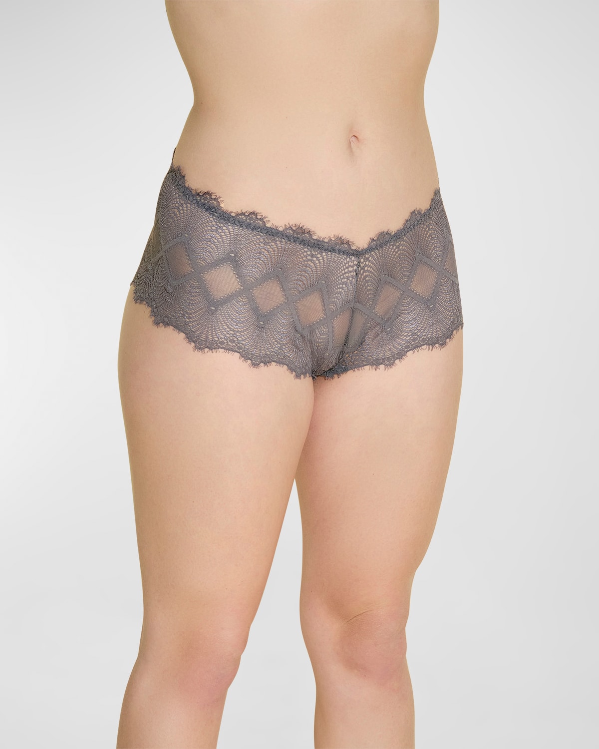 Cosabella Allure Geometric Lace Boyshorts In Odisha Gray