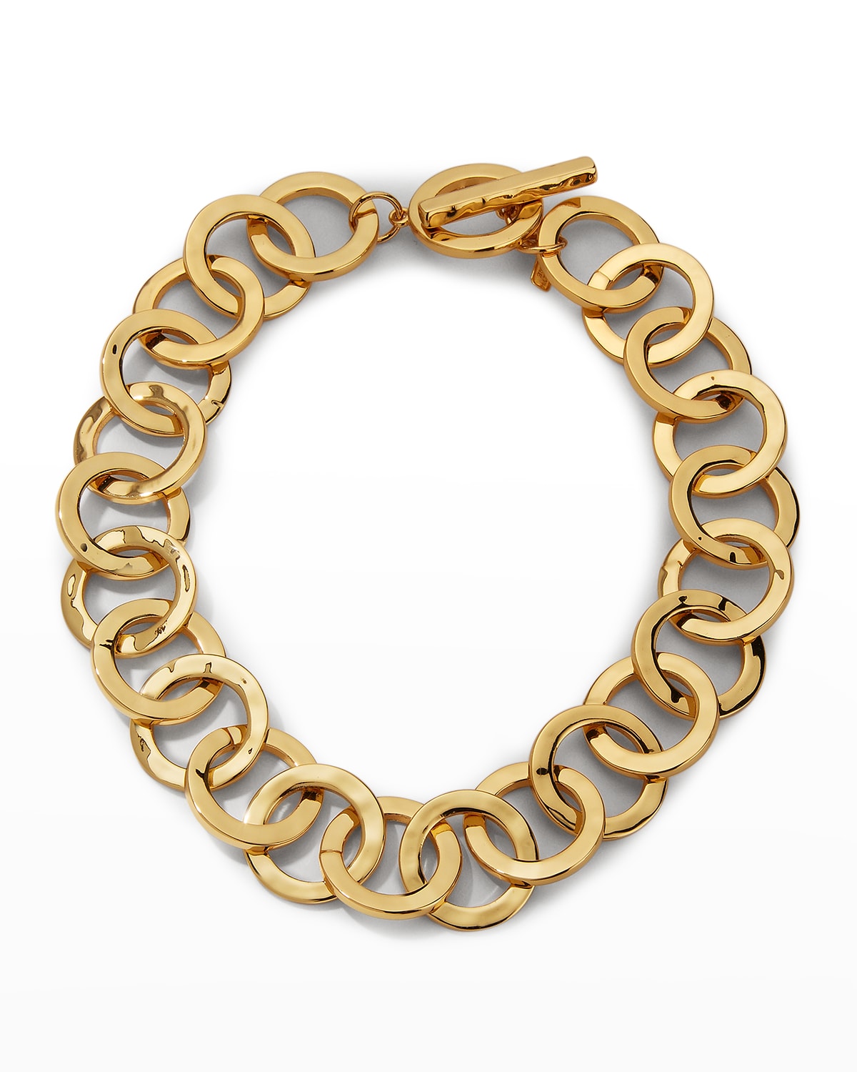 Kenneth Jay Lane Polished Gold Textured Circle Link Toggle Necklace