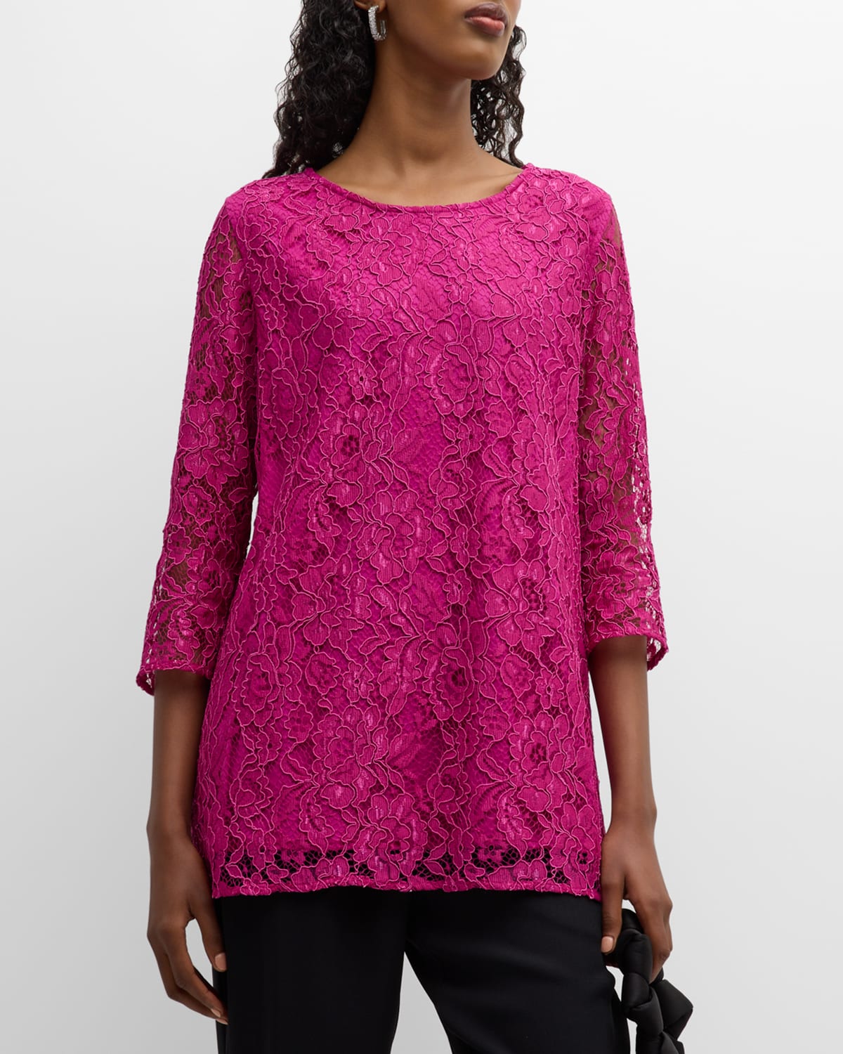 Caroline Rose Easy Lace Tunic In Fuchsia