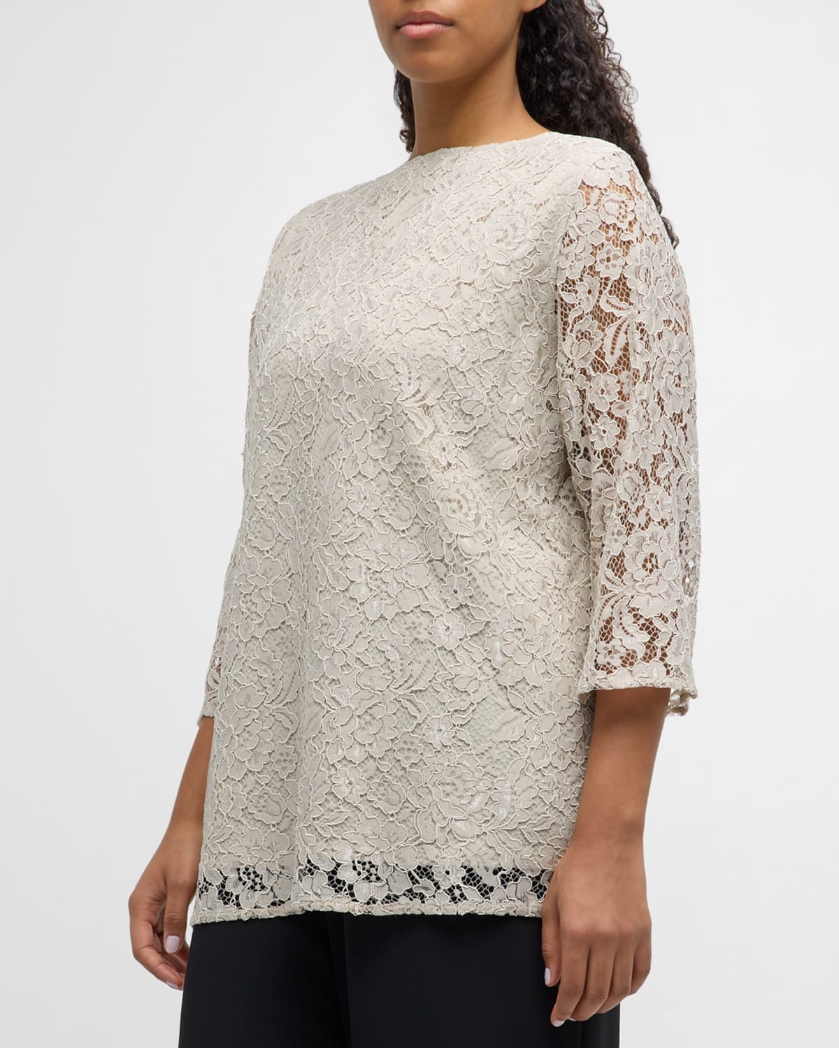 Caroline Rose Plus Plus Size Lined Flora Lace Tunic In Candlelight