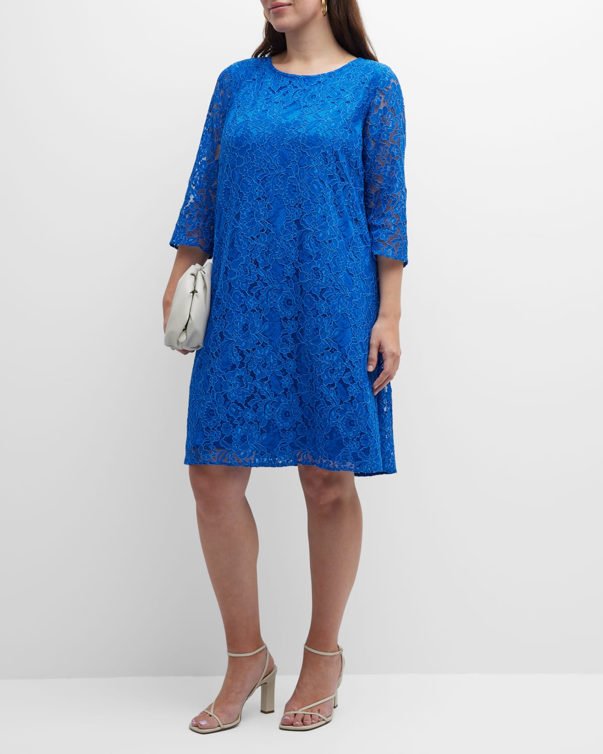 Caroline Rose Plus Plus Size 3/4-Sleeve Lined Flora Lace Dress