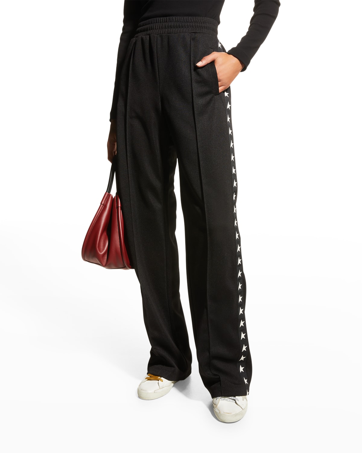 Shop Golden Goose Star Collection Wide-leg Track Pants In Black / White