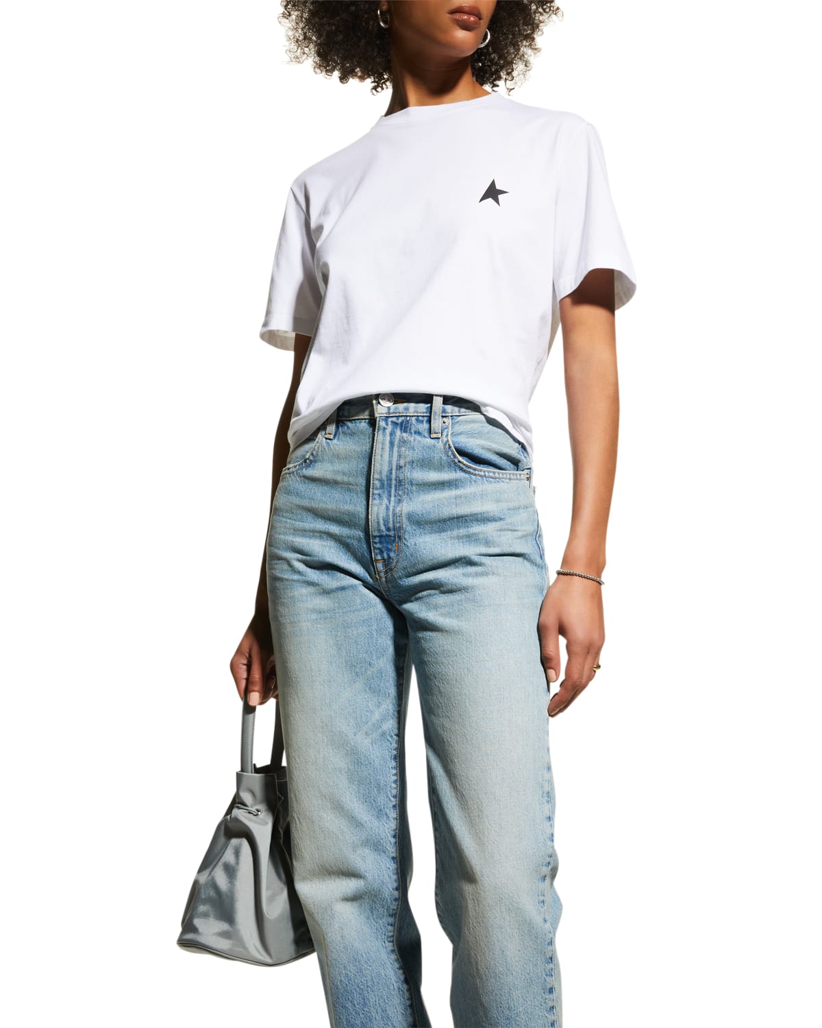 Golden Goose Star Collection T-shirt W/ Printed Star In Optic Wht / Blk