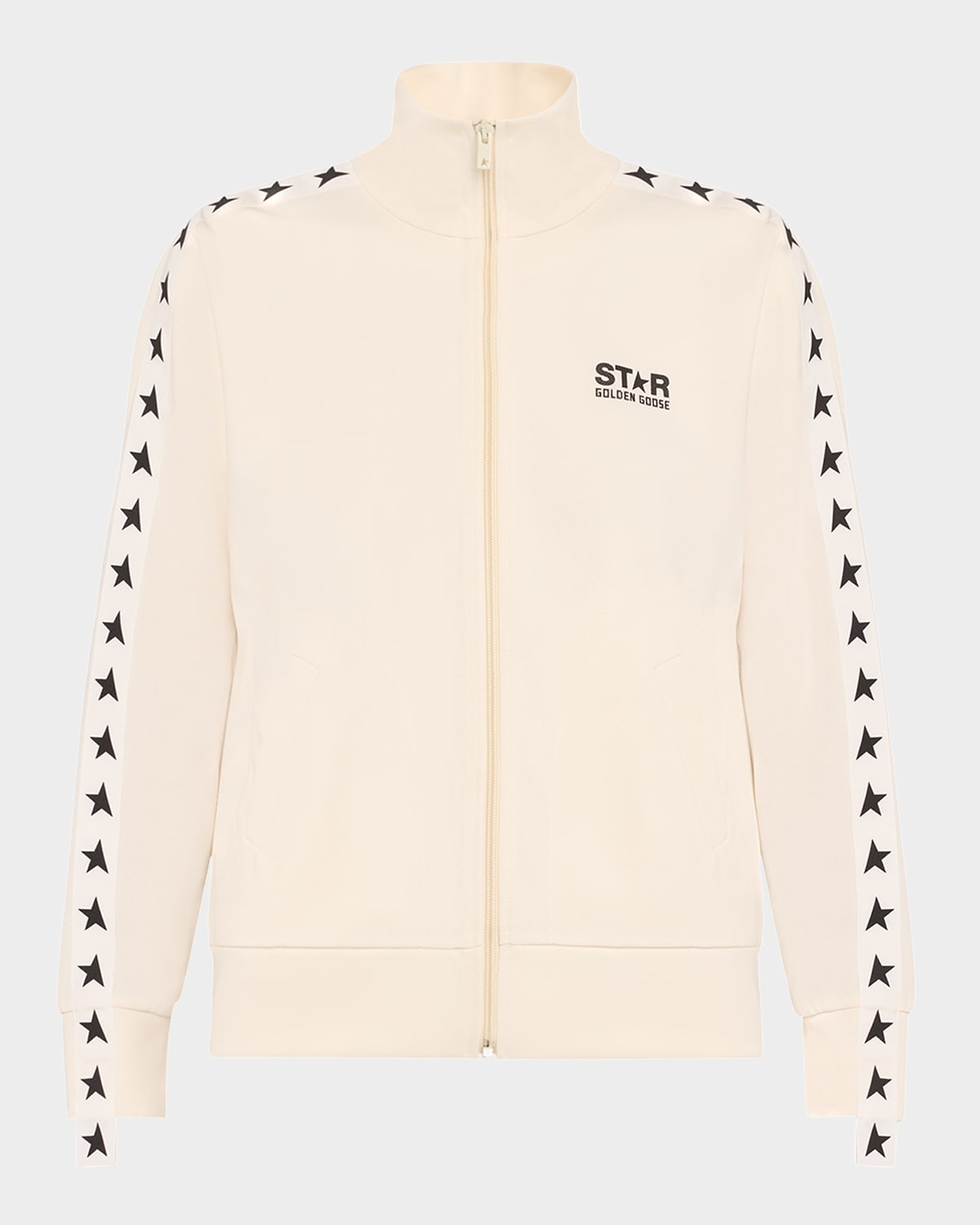 Golden Goose Grosgrain-trim Tech Jersey Track Jacket In Papyrus Black
