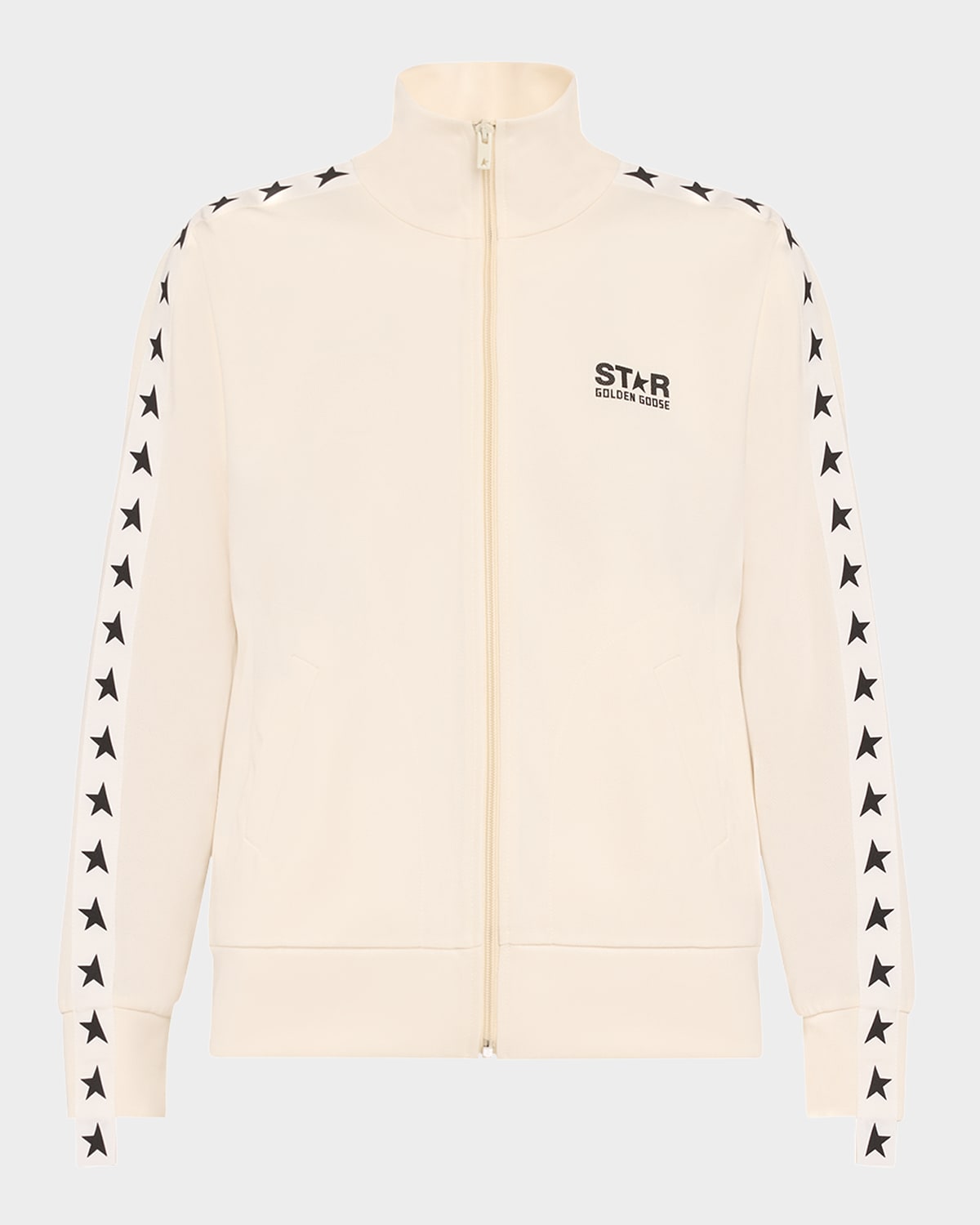 Shop Golden Goose Tech Jersey Track Jacket W/ Grosgrain Trim In Papyrus Black