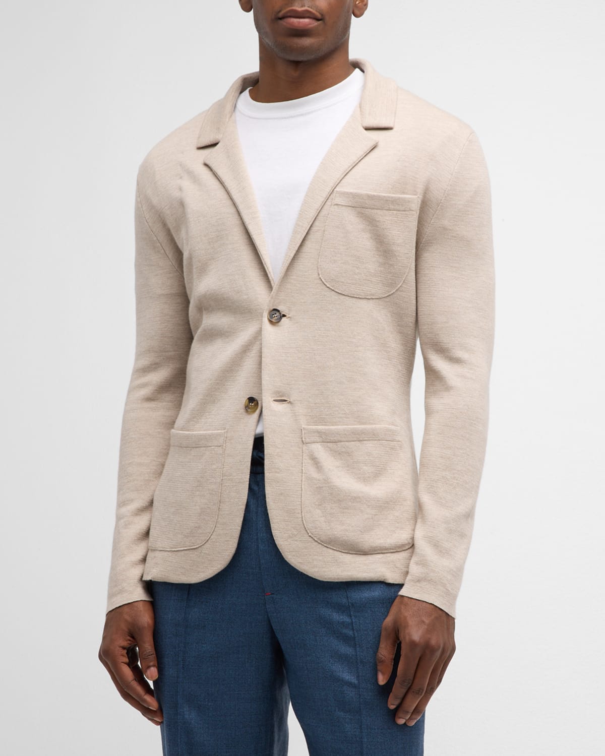 Shop Isaia Men's Wool-blend Sweater Jacket In Light Beig