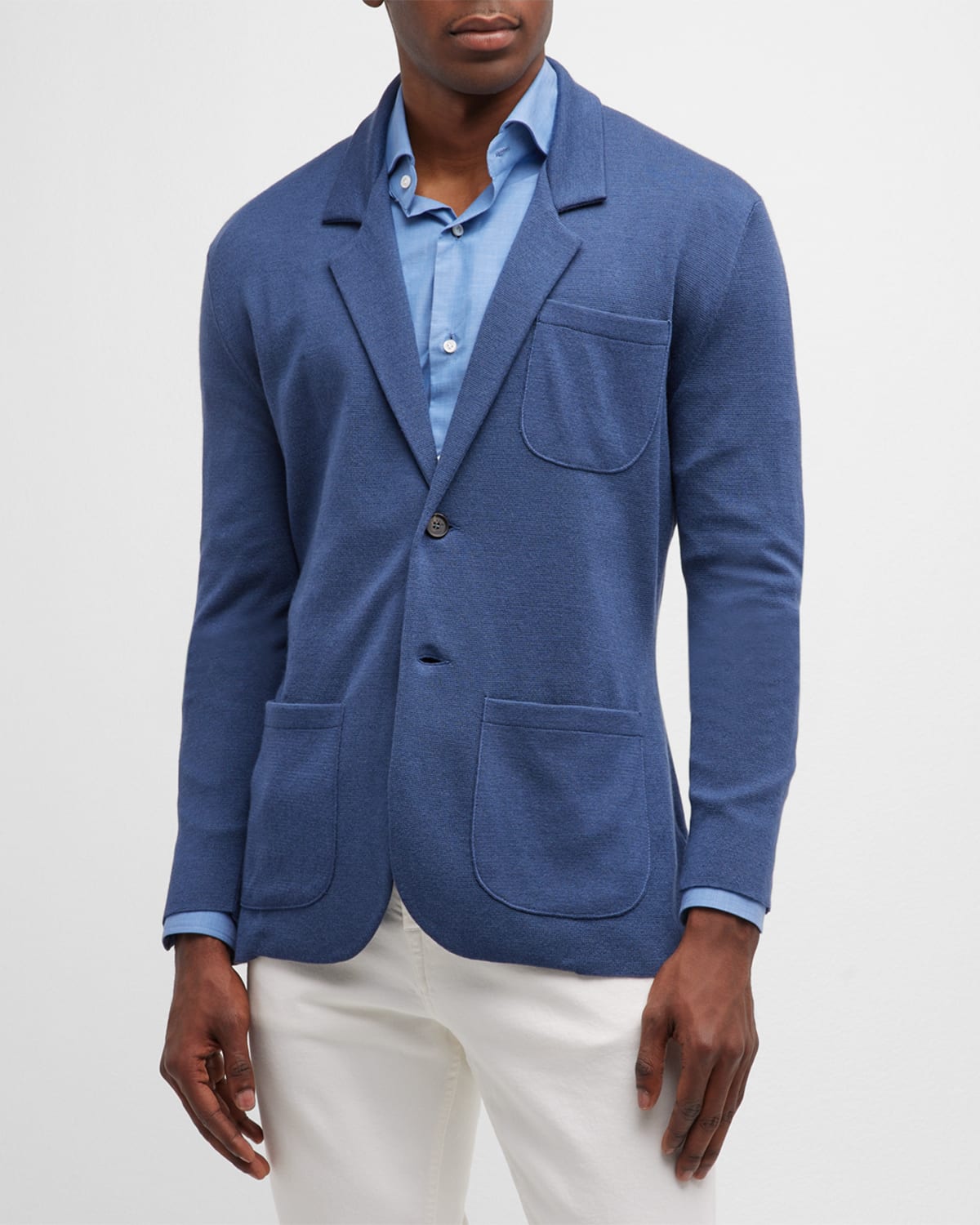 Shop Isaia Men's Wool-blend Sweater Jacket In Medium Blu
