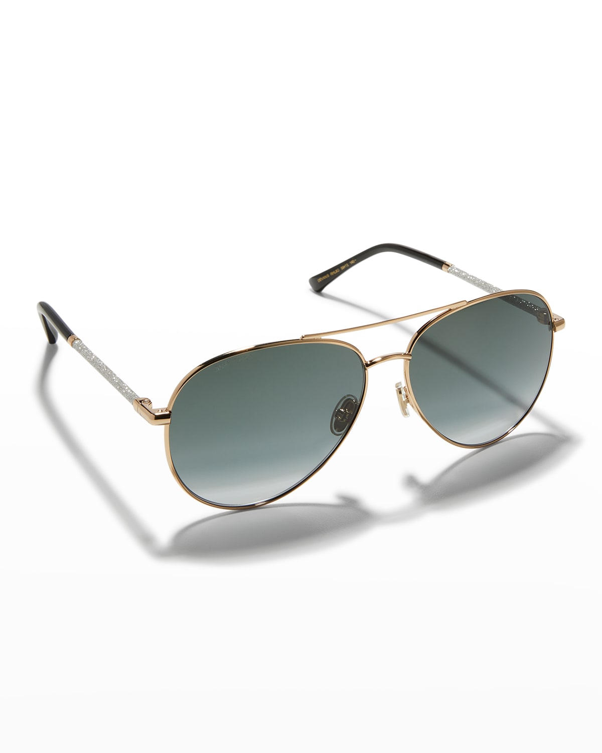 Jimmy Choo Devans Glittery Stainless Steel Aviator Sunglasses In Gold / Black
