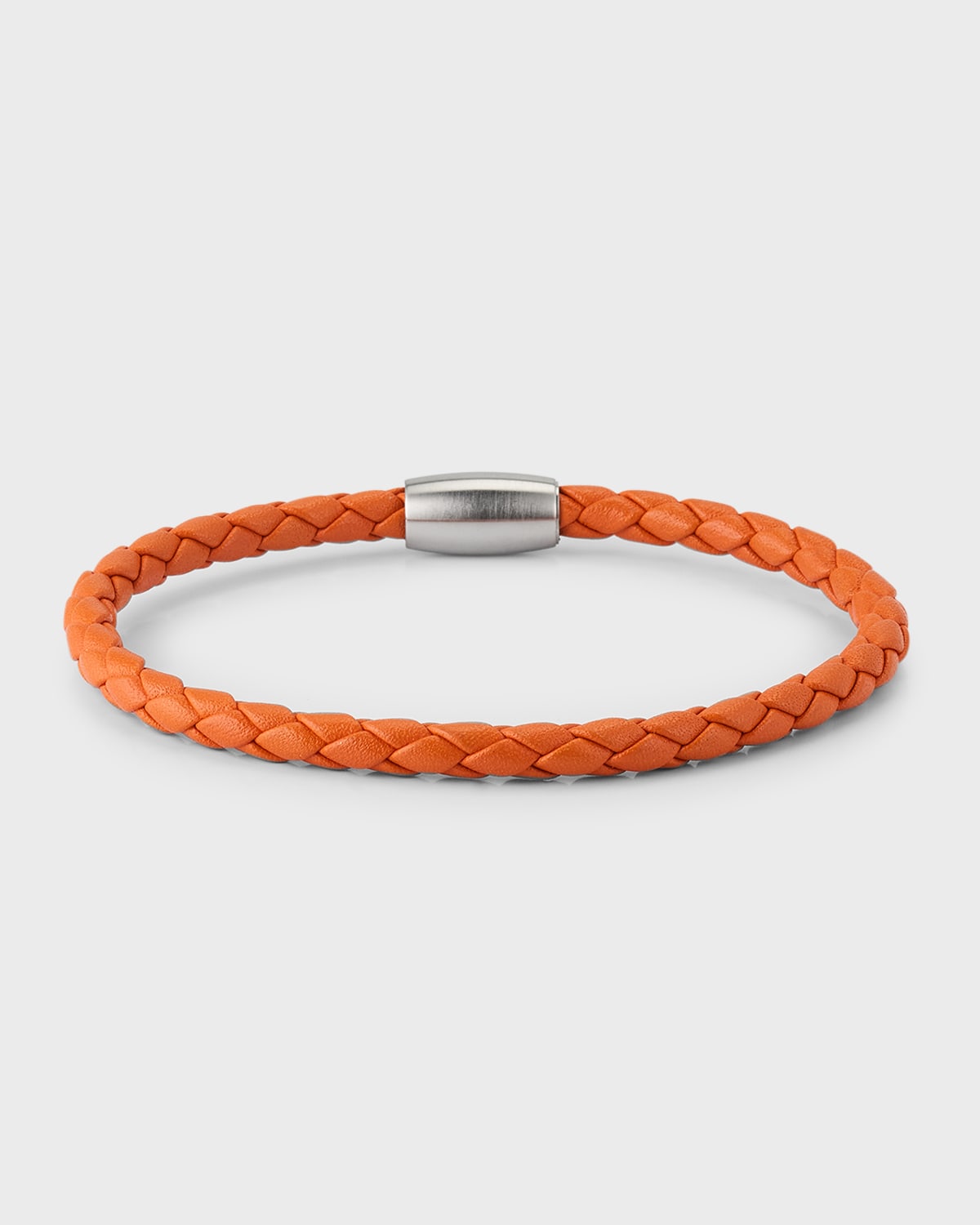 Shop Jan Leslie Men's Braided Leather Magnetic Bracelet In Silver