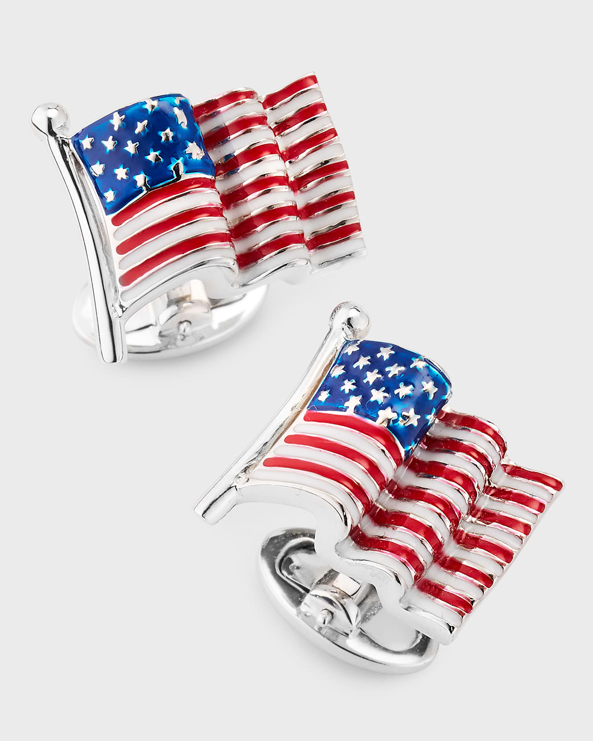 JAN LESLIE MEN'S STERLING SILVER ENAMEL AMERICAN FLAG CUFFLINKS