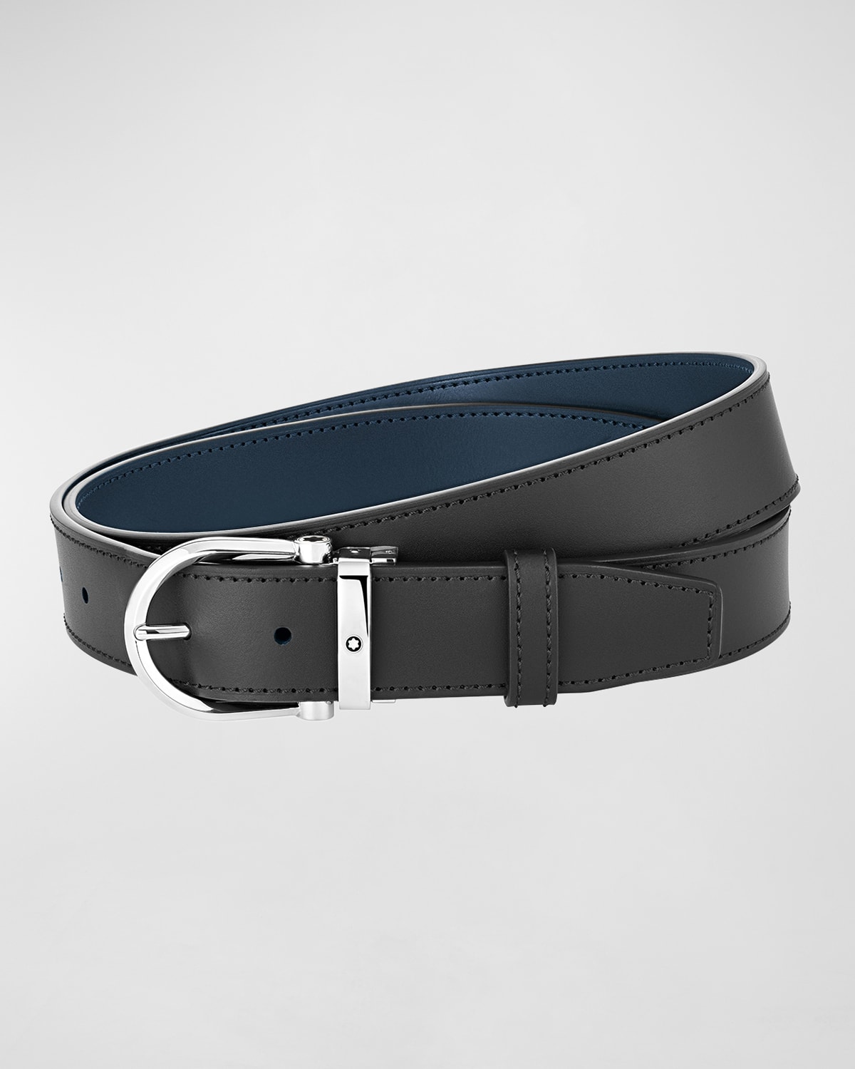 Montblanc Horseshoe Shiny Stainless Steel Buckle Reversible Belt In Blue &amp; Black