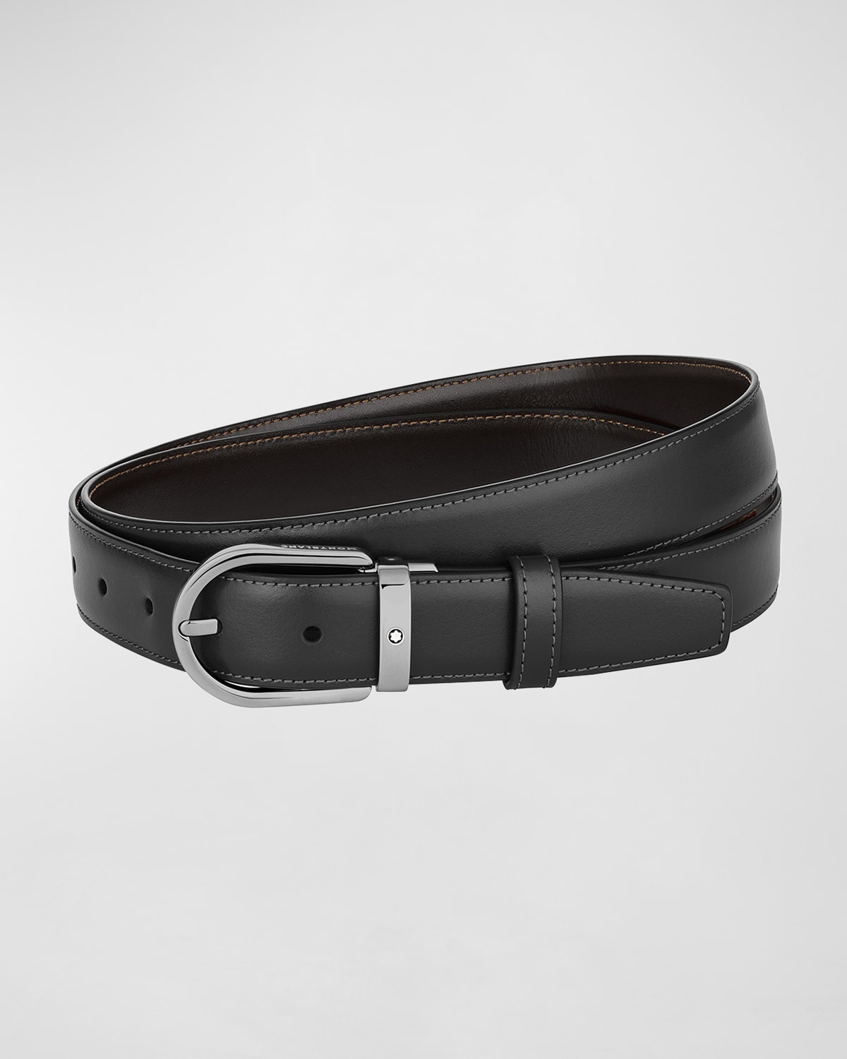 Shop Montblanc Men's Horseshoe Reversible Leather Belt In Black &amp; Brown