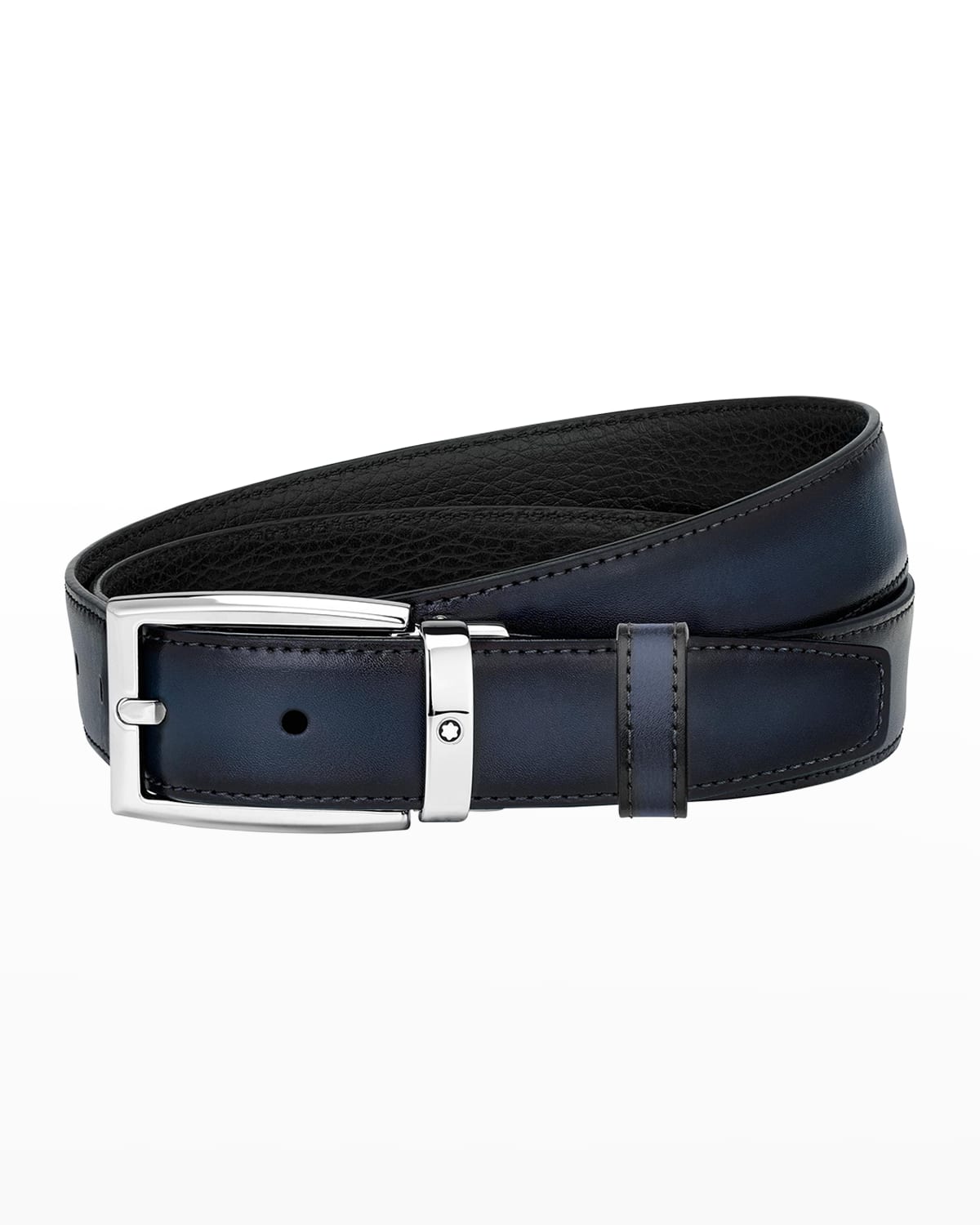 Montblanc Men's Reversible Leather Buckle Belt In Black Blue