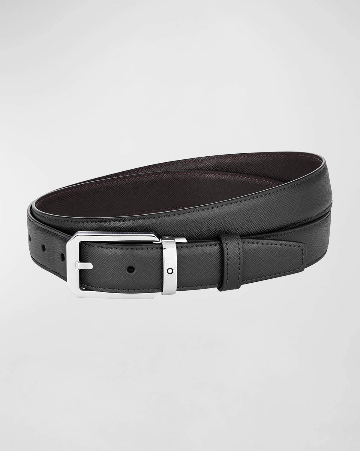 Shop Montblanc Men's Trapeze Reversible Leather Buckle Belt In Black &amp; Brown