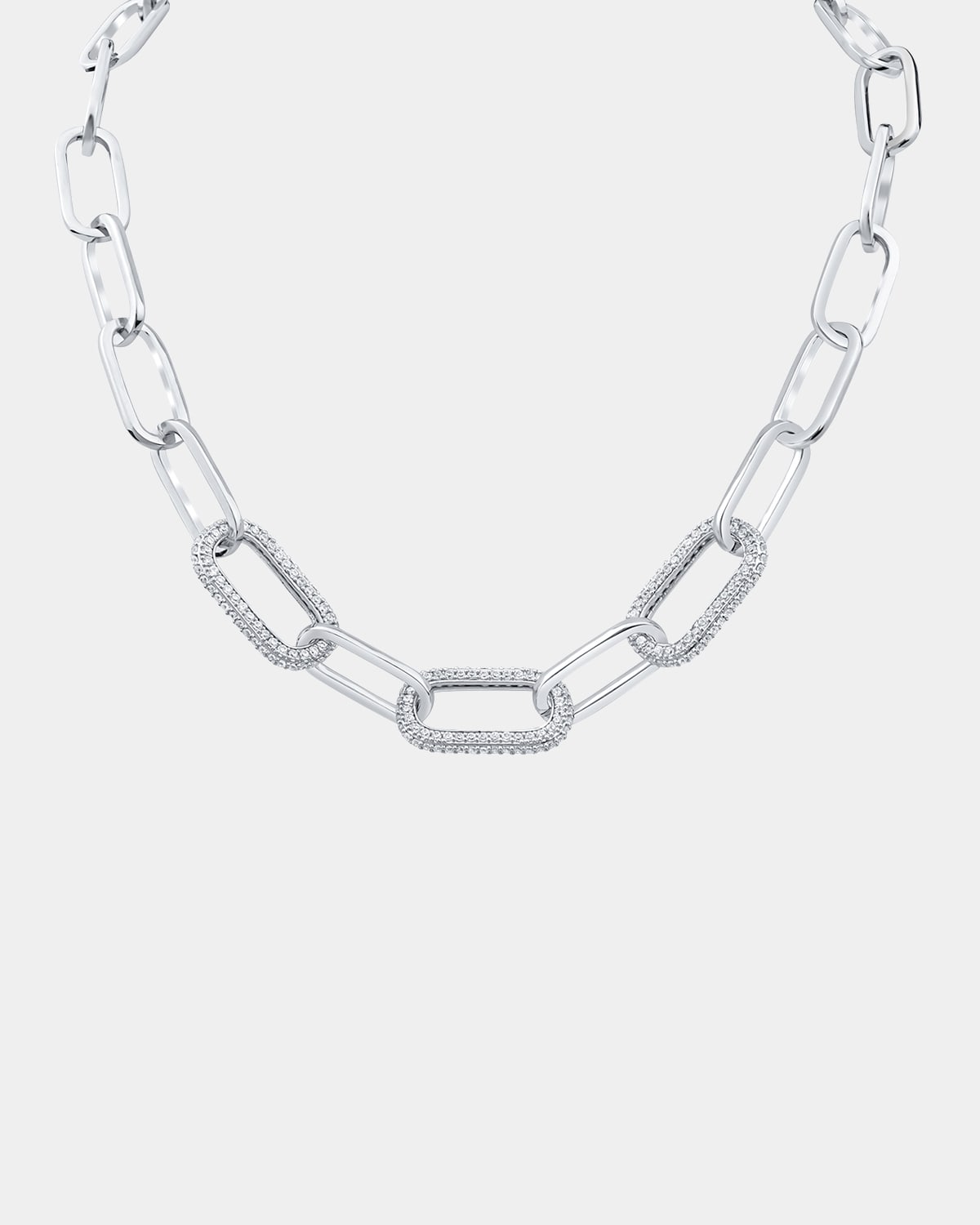 Triple Pave Cubic Zirconia Front-Link Chain Necklace