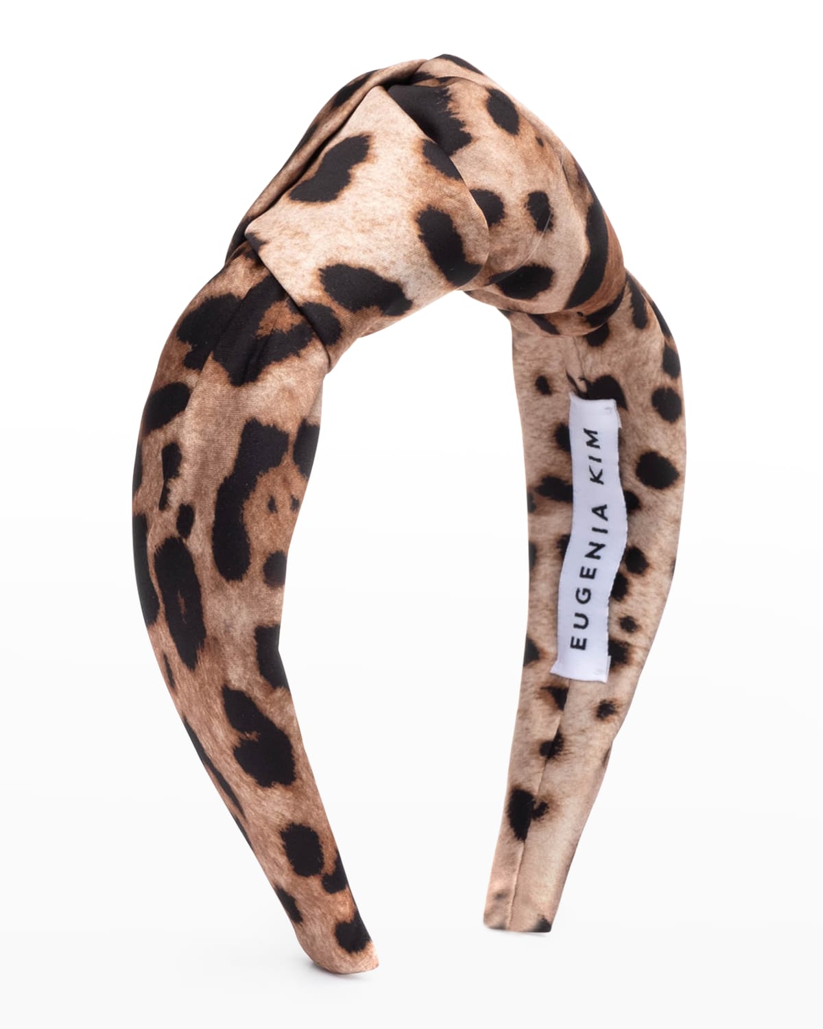 Eugenia Kim Maryn Leopard-print Knot Satin Headband In Camel / Black