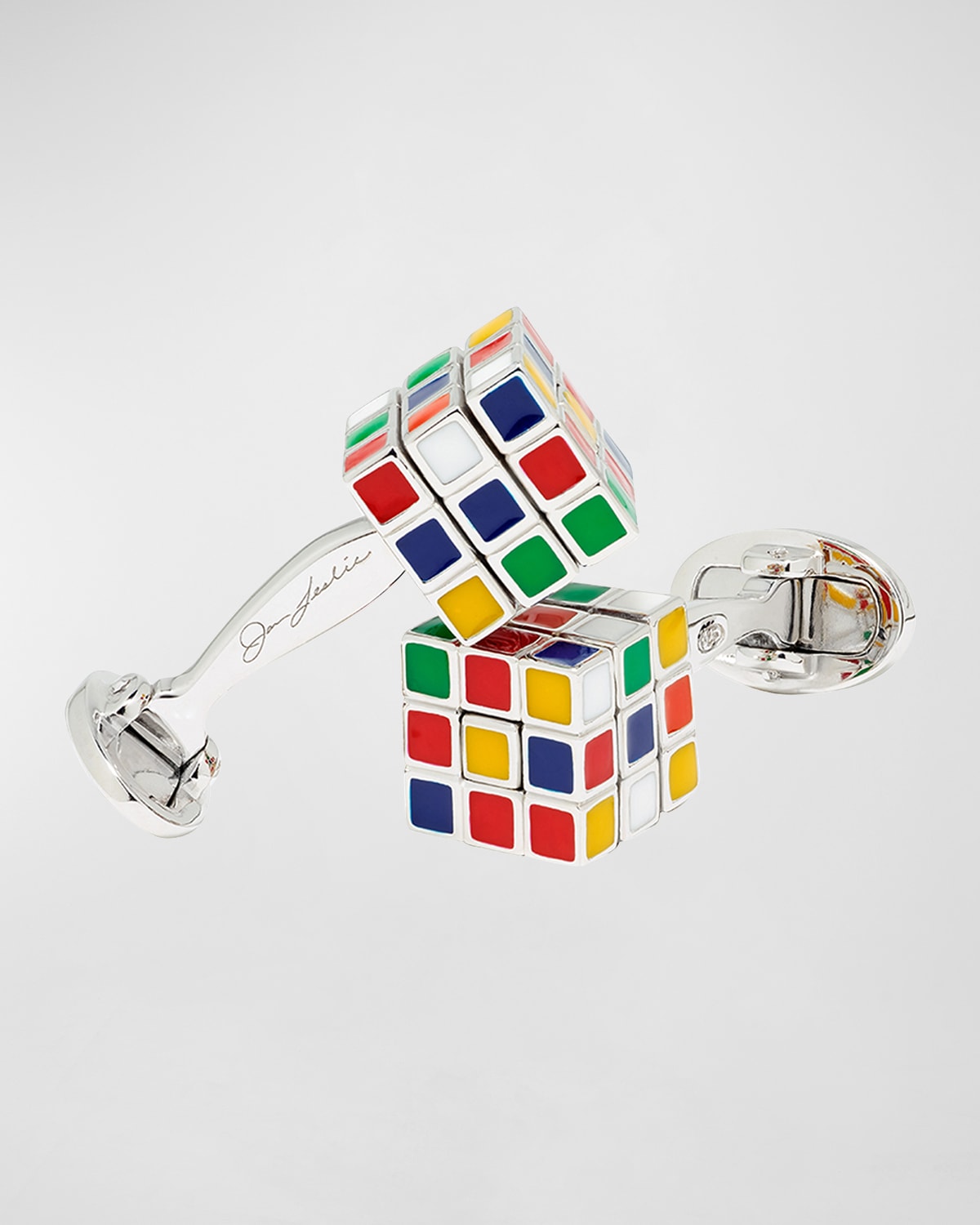 Men's Moving Puzzle Cube Enamel & Sterling Silver Cufflinks