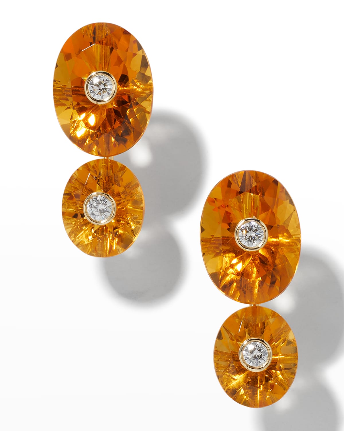18K Yellow Gold Oval Citrine and Round Diamond Earrings